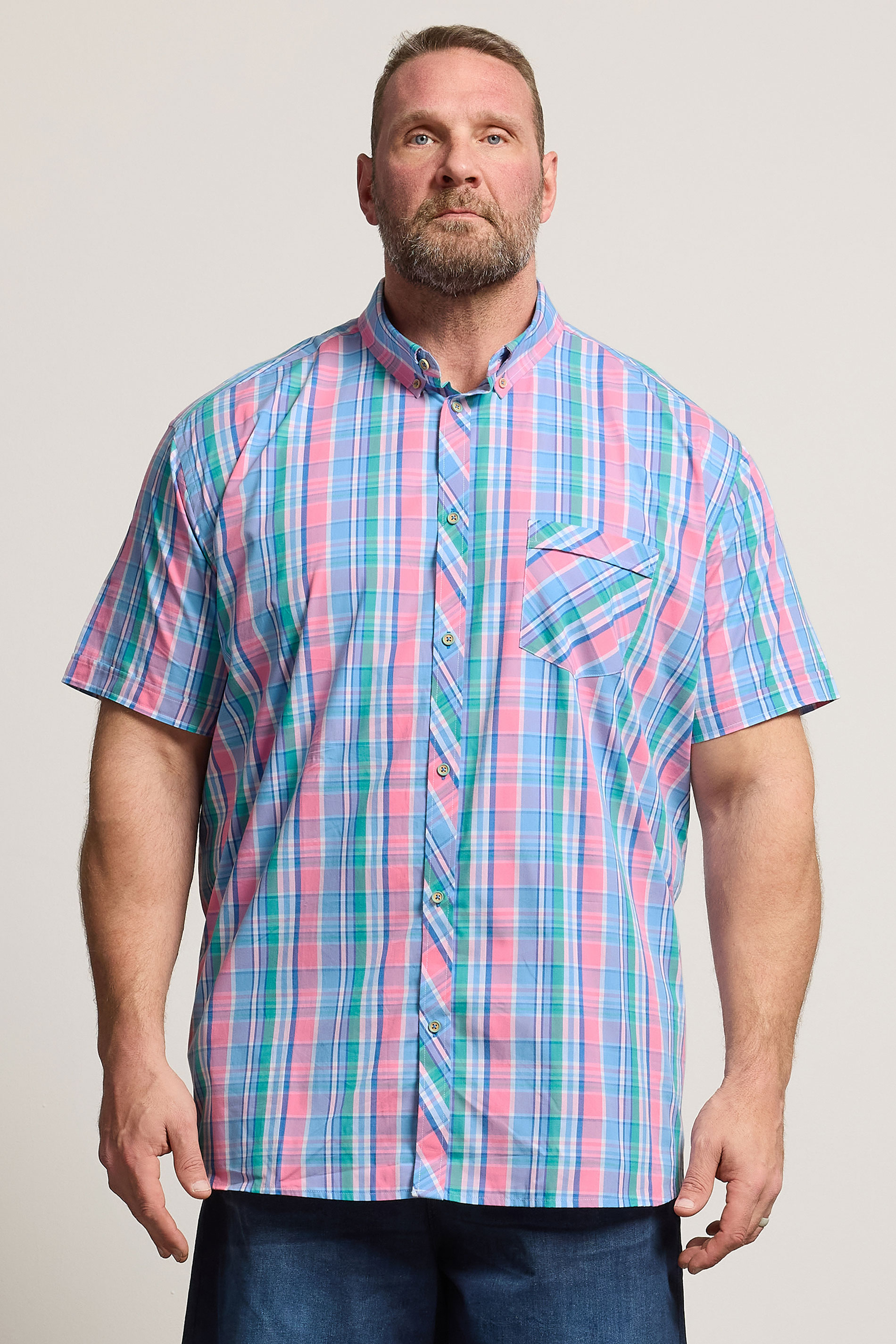 KAM Big & Tall Pink Check Short Sleeve Shirt | BadRhino 3