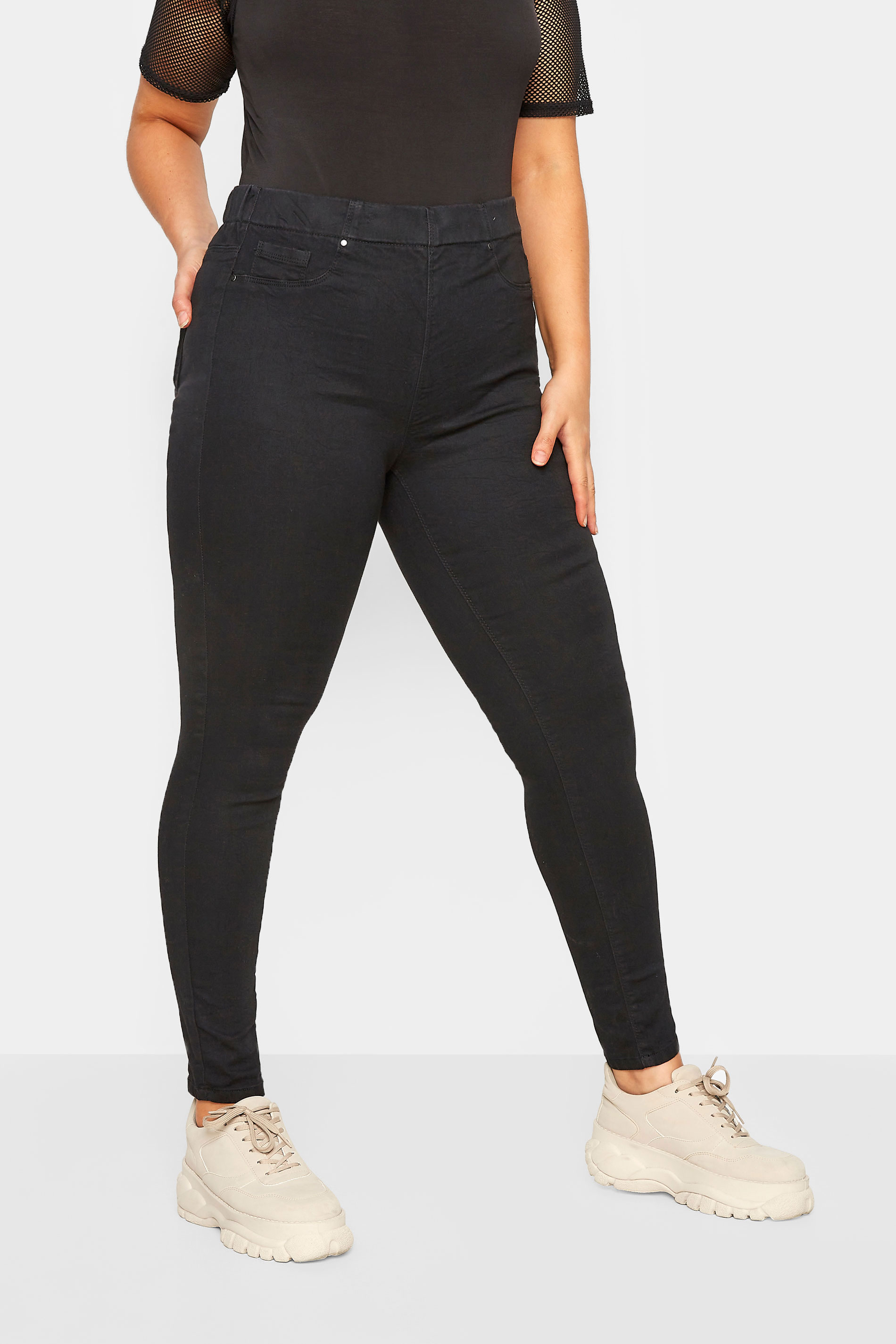 Plus Size Black Pull On JENNY Jeggings | Yours Clothing 1