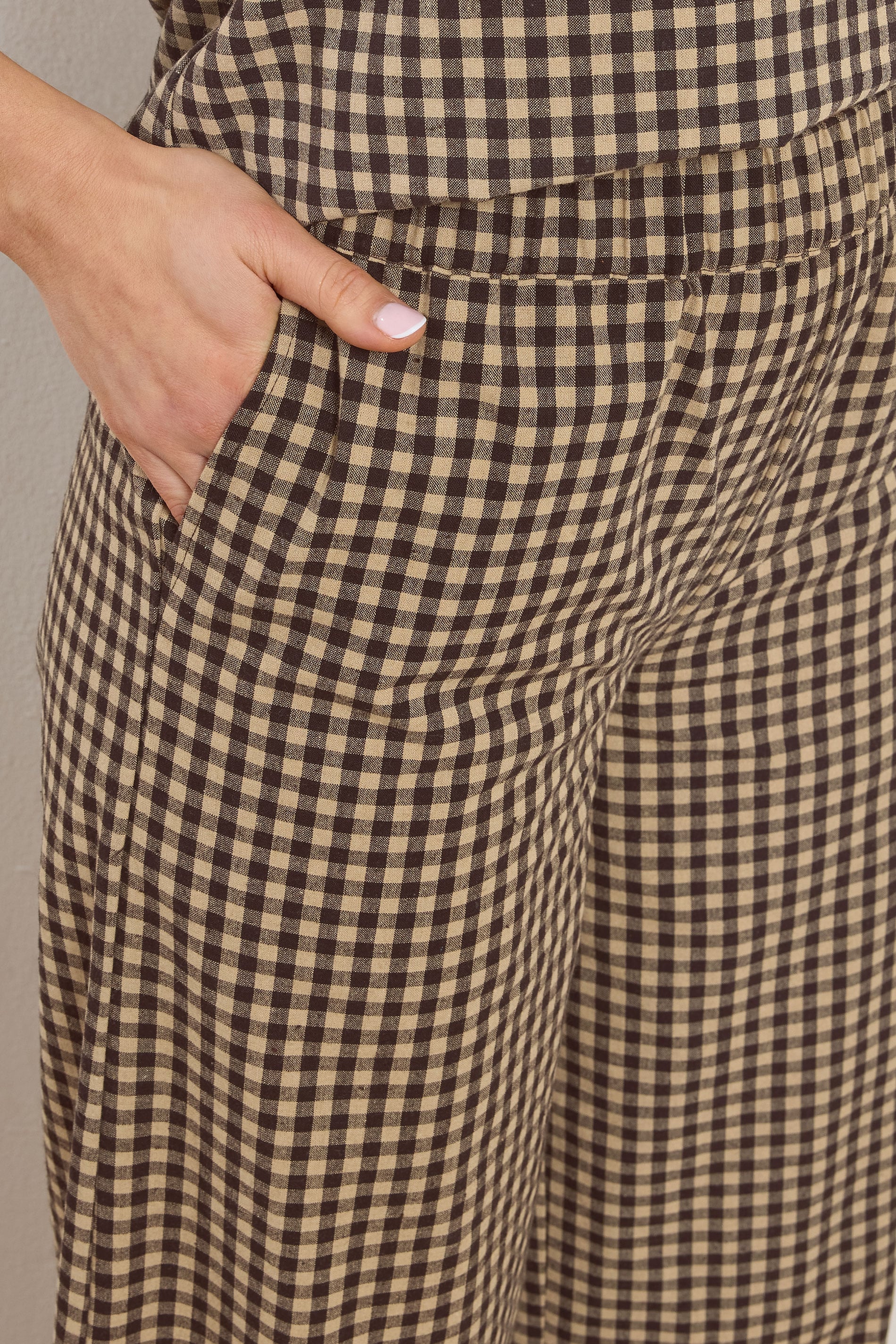 LTS Tall Women's Brown Gingham Print Wide Leg Trousers | Long Tall Sally 4