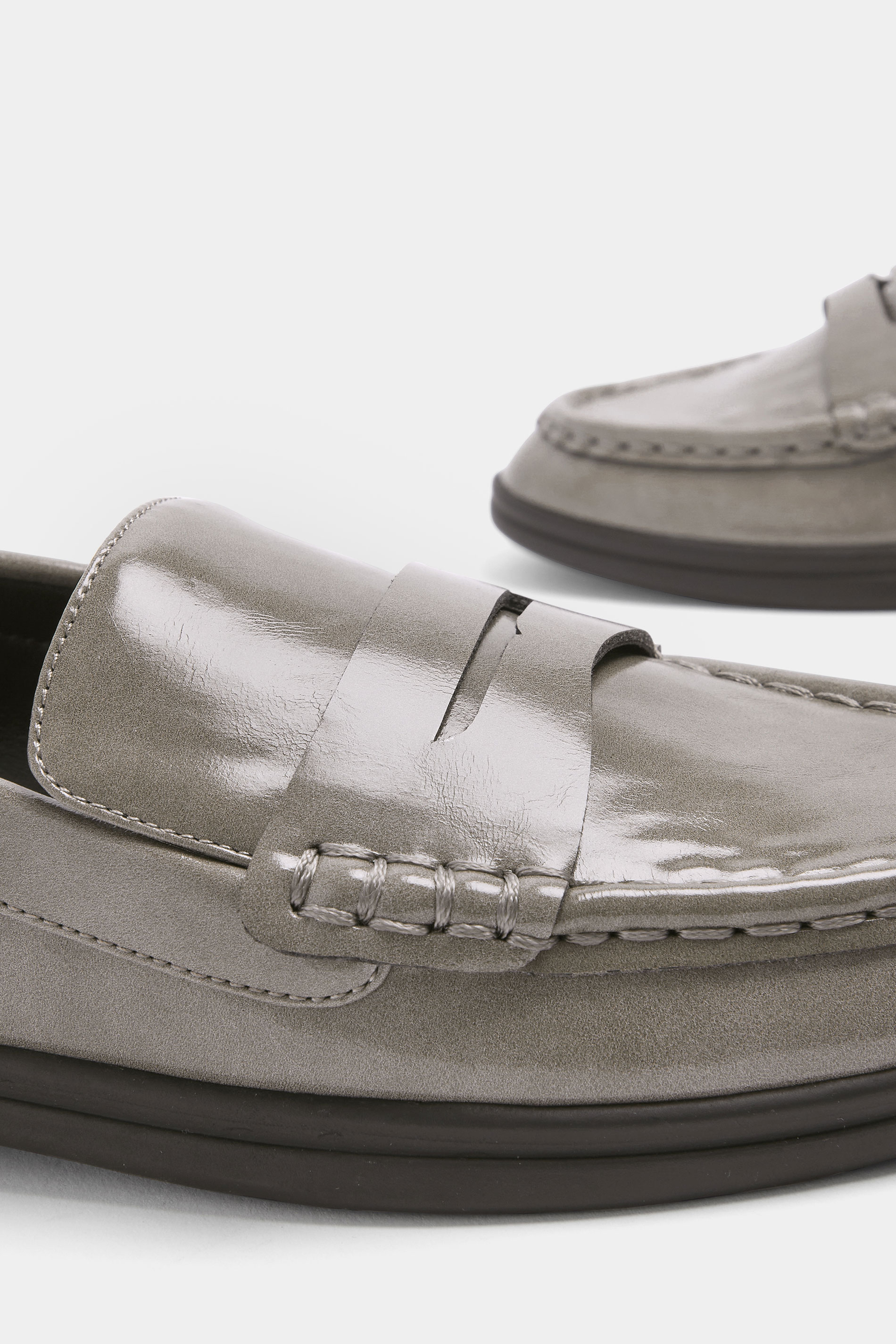 Grey Faux Leather Flatform Loafers In Wide E Fit | Yours Clothing 4