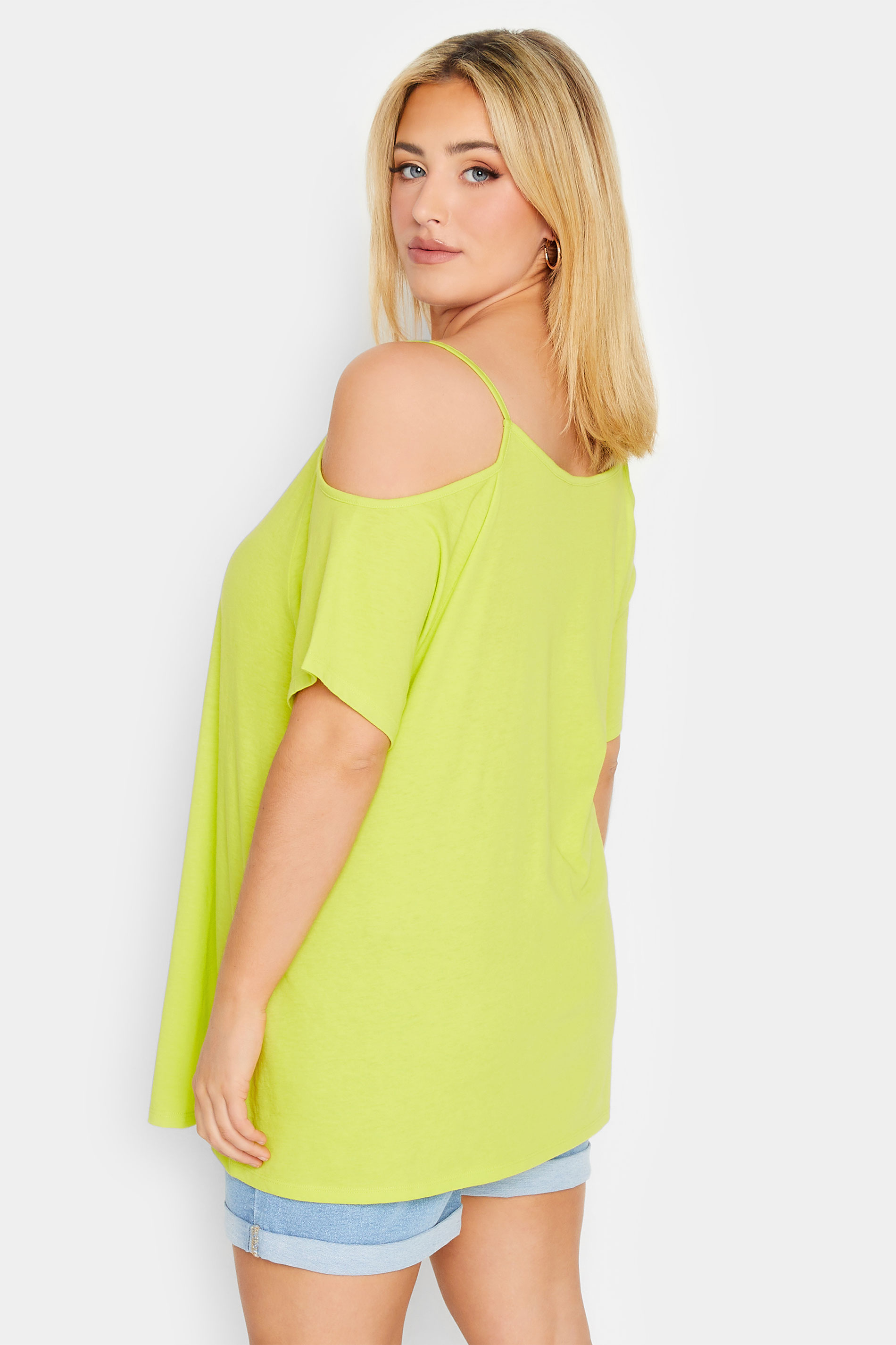 YOURS Plus Size Lime Green Cold Shoulder Top | Yours Clothing 3