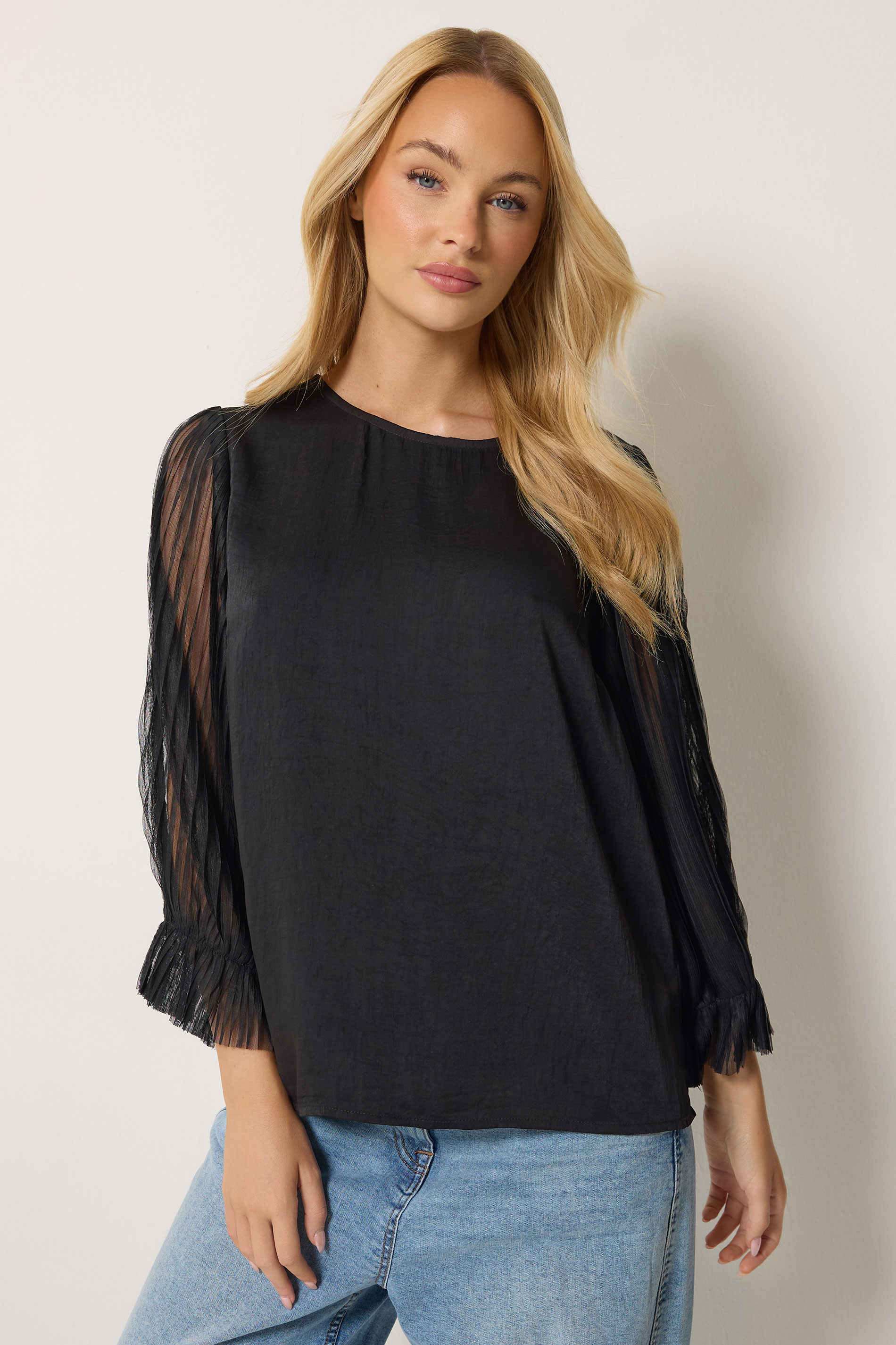 M&Co Black Pleated Sleeve Blouse | M&Co 3