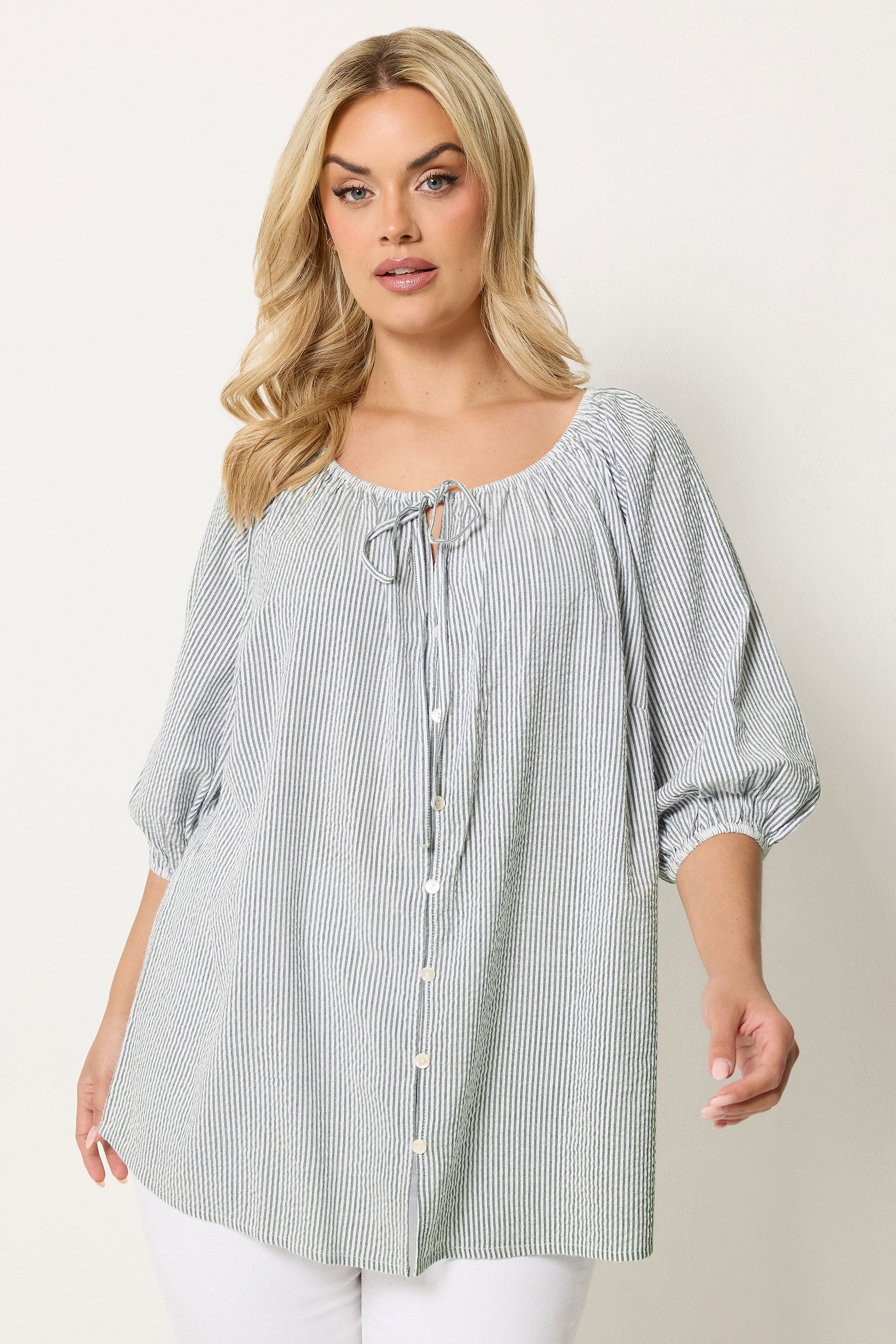 YOURS Plus Size Navy Blue Stripe Tie Detail Top | Yours Clothing 3