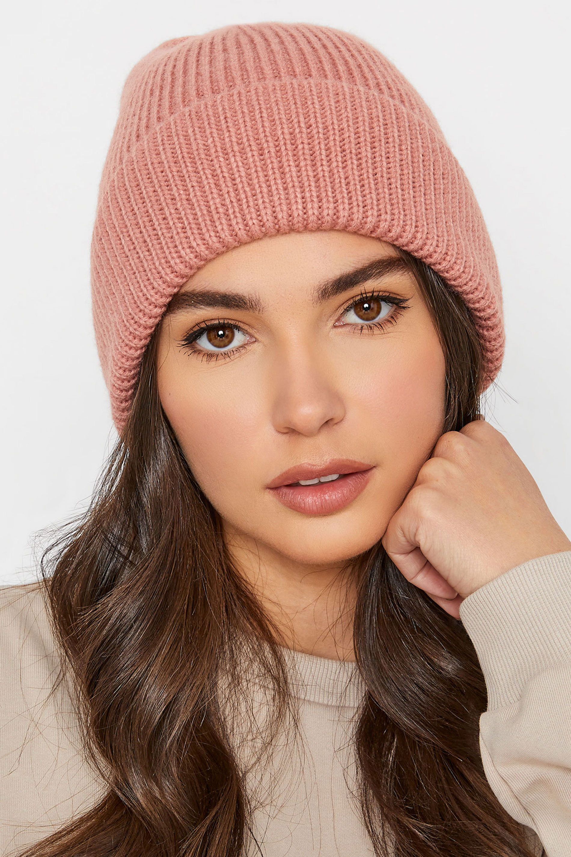 Plus Size Pink Knitted Soft Touch Beanie Hat | Yours Clothing 1