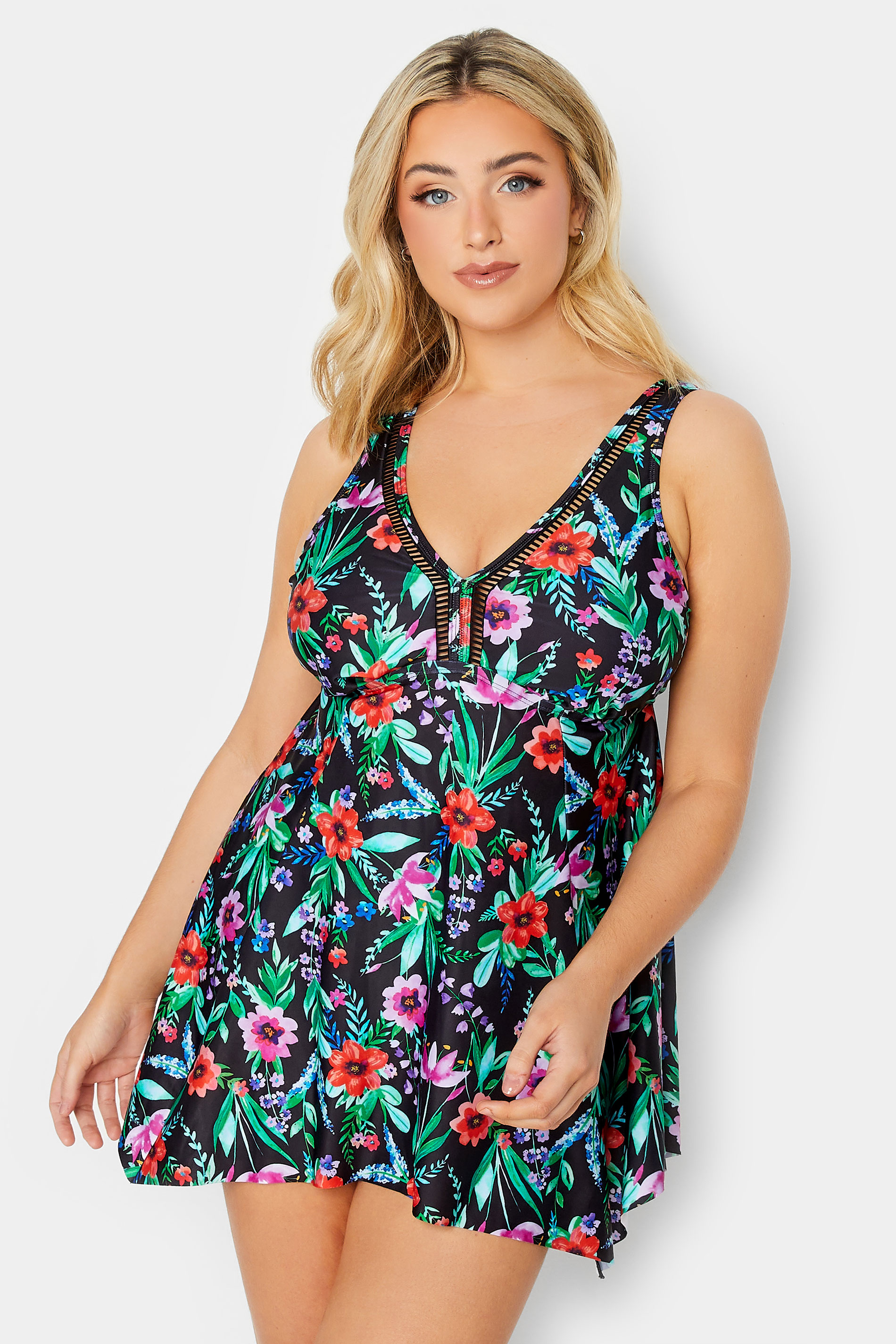 YOURS Plus Size Black Floral Print Tankini Top  | Yours Clothing 1