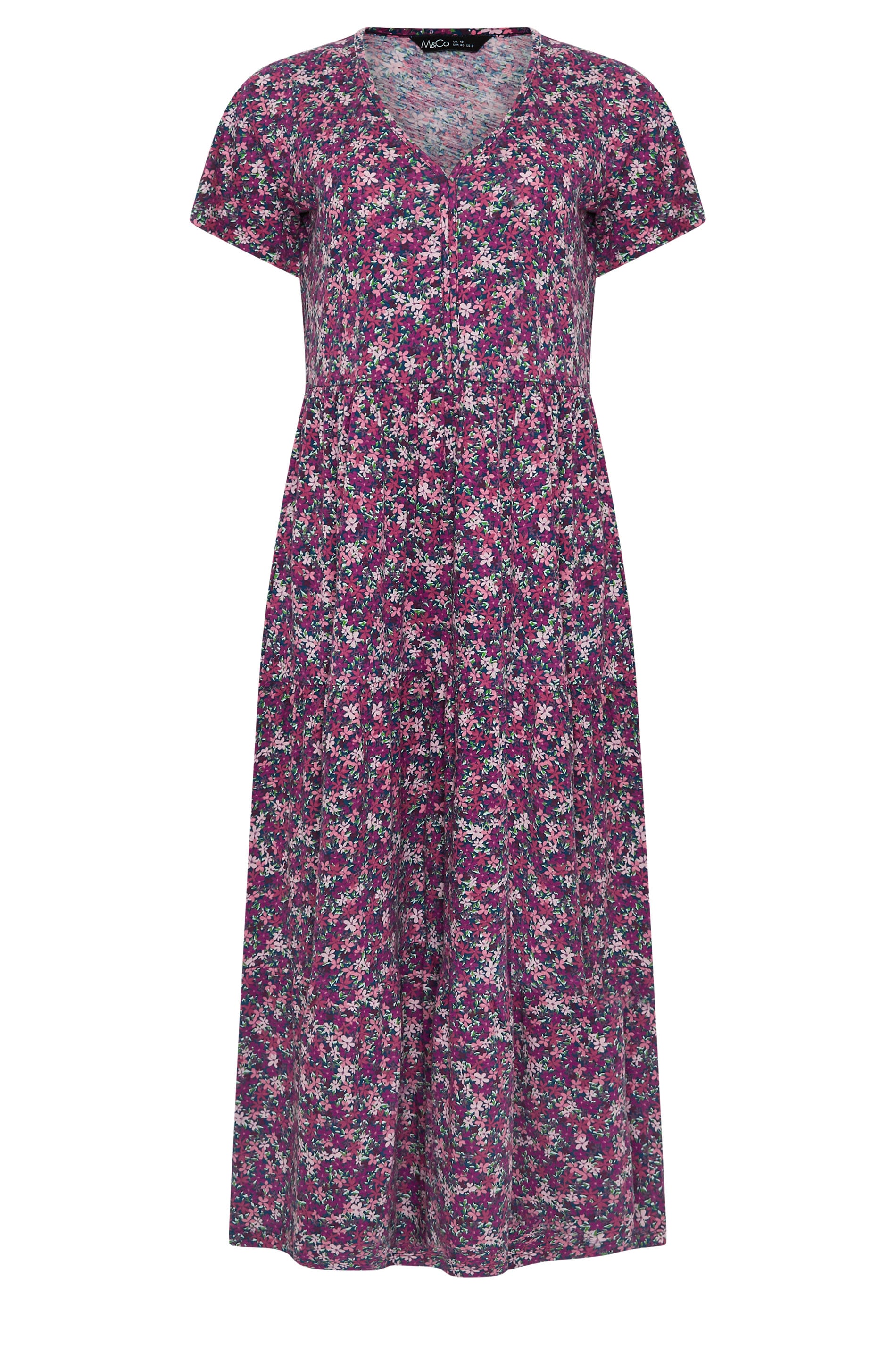 M&Co Berry Purple Ditsy Floral Cotton Tiered Maxi Dress | M&Co 5