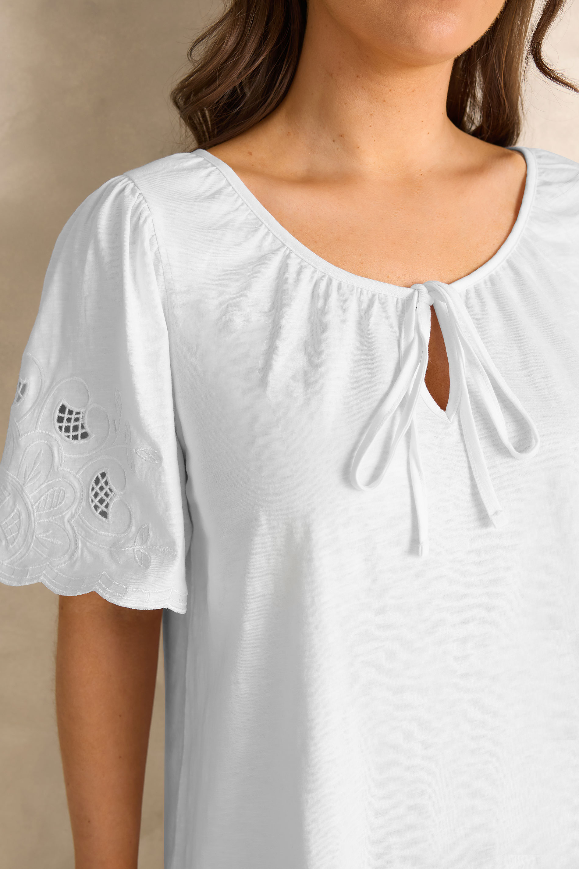EVANS Plus Size White Broderie Sleeve Tie Neck Blouse | Evans 5