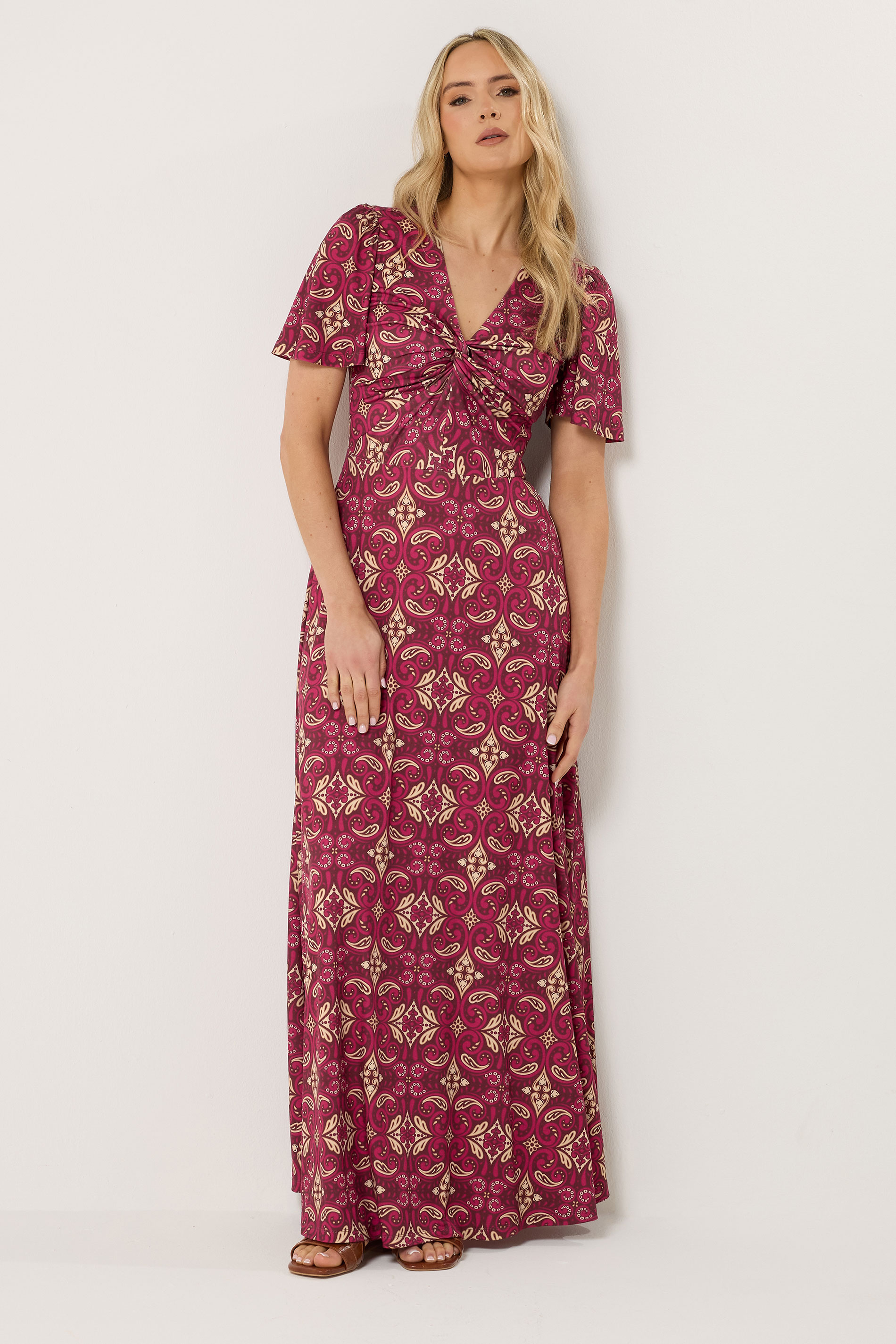 LTS Tall Women's Red Tile Print Twist Front Maxi Dress | Long Tall Sally 1