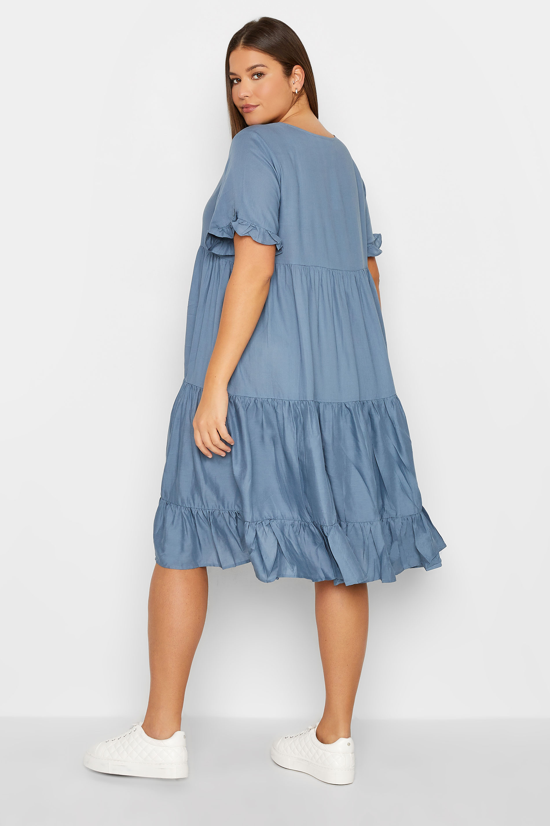 Tall Women's LTS Maternity Blue Tiered Linen Look Smock Dress | Long Tall Sally 3