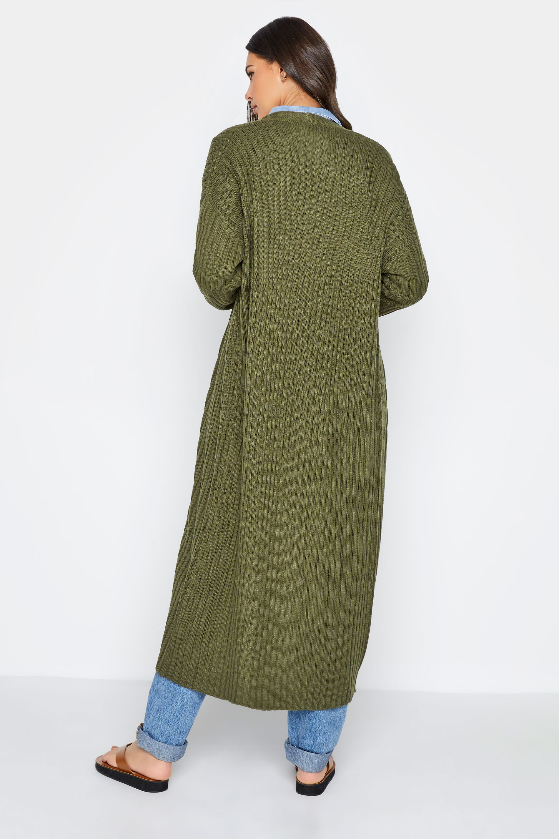Tall Women's Khaki Green Ribbed Midi Cardigan | Long Tall Sally  3