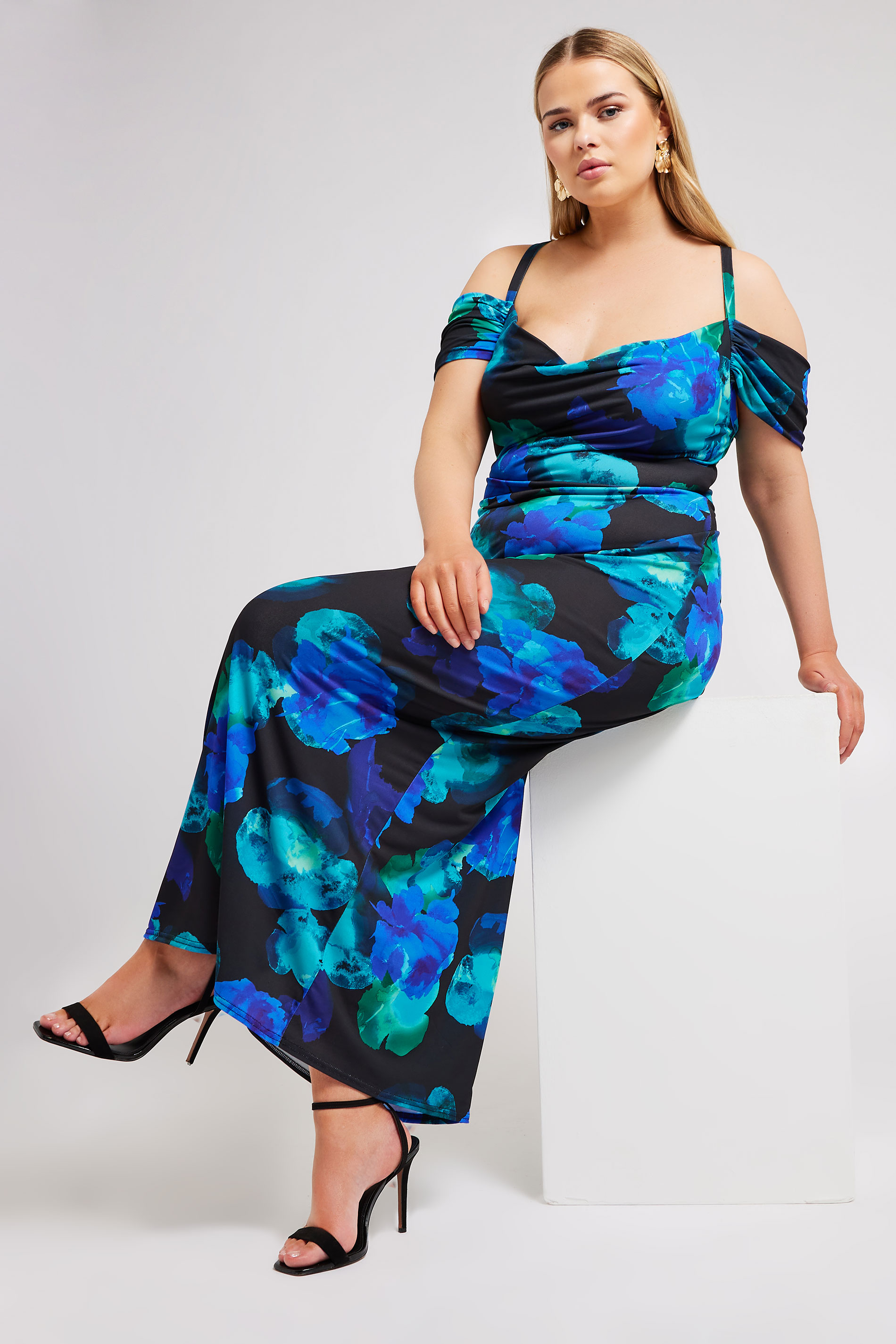 YOURS LONDON Plus Size Black & Blue Floral Print Maxi Dress | Yours Clothing 1