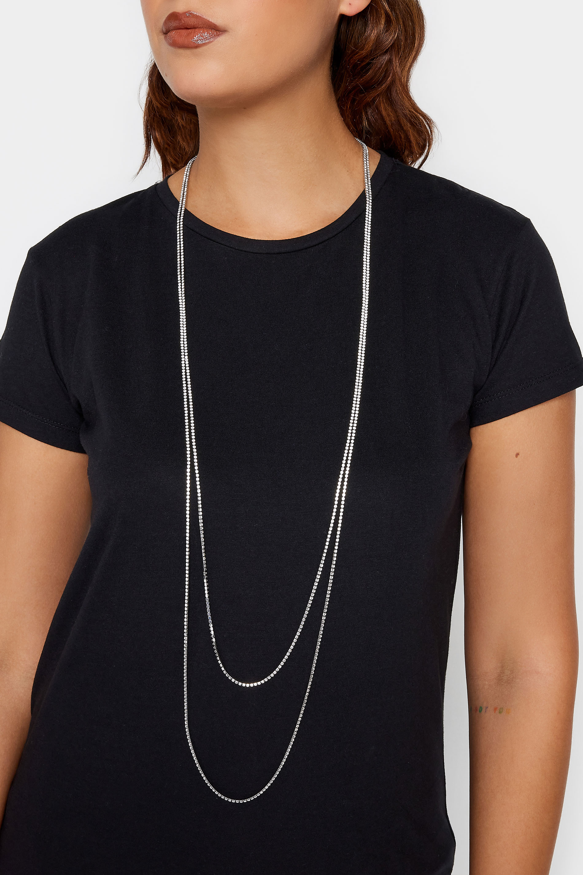 Silver Tone Long Diamante Necklace | Yours Clothing  1