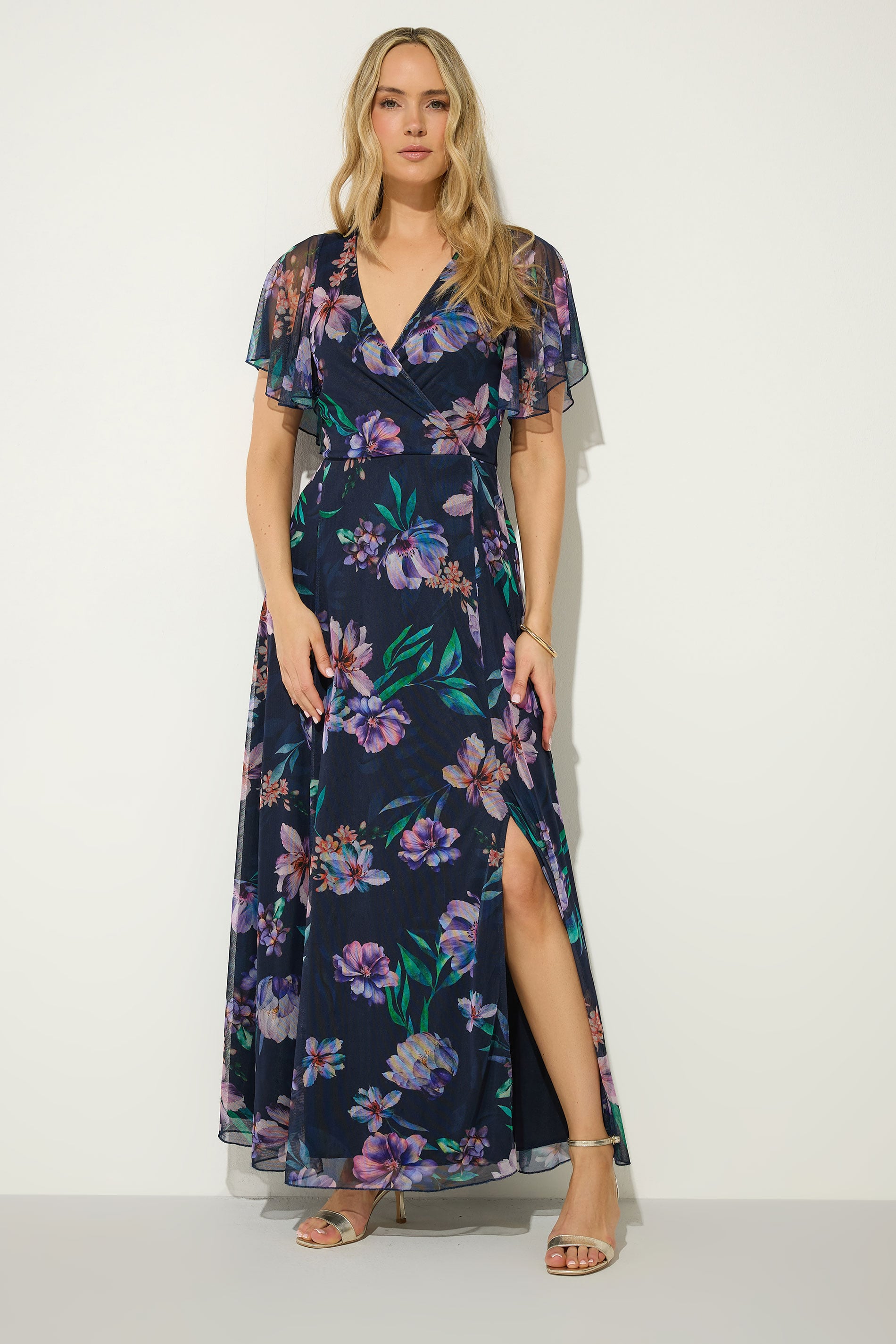 LTS Tall Women's Navy Blue Floral Mesh Wrap Maxi Dress | Long Tall Sally 4