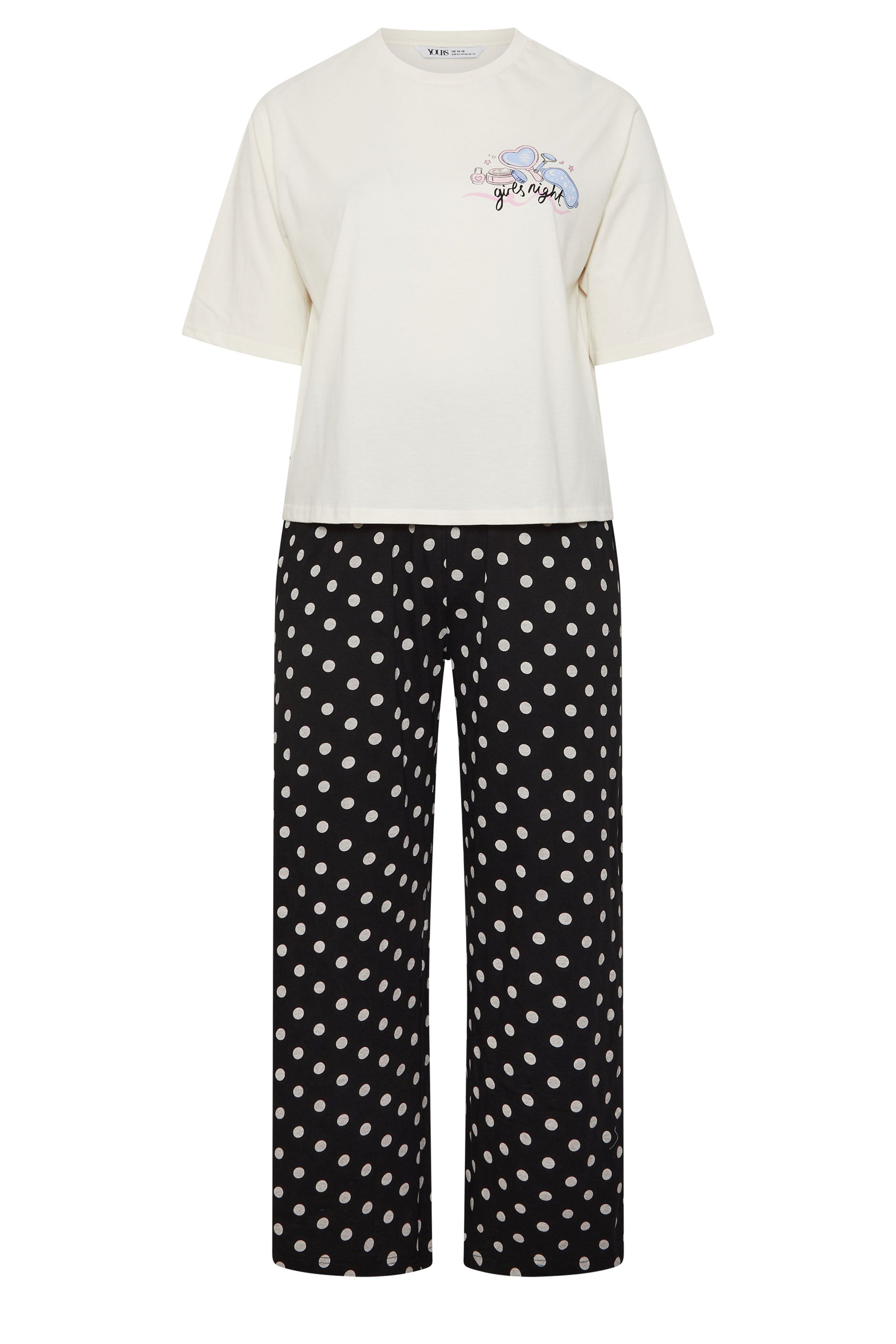 YOURS Plus Size Ivory White 'Girls Night' Polka Dot Pyjama Set | Yours Clothing 7