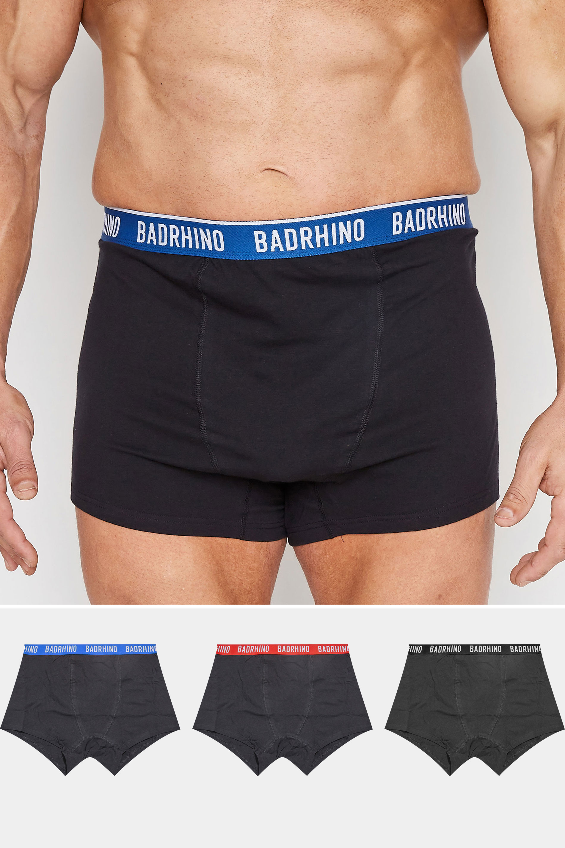 BadRhino Big & Tall 3 PACK Black Multicolour Waist Boxers 1
