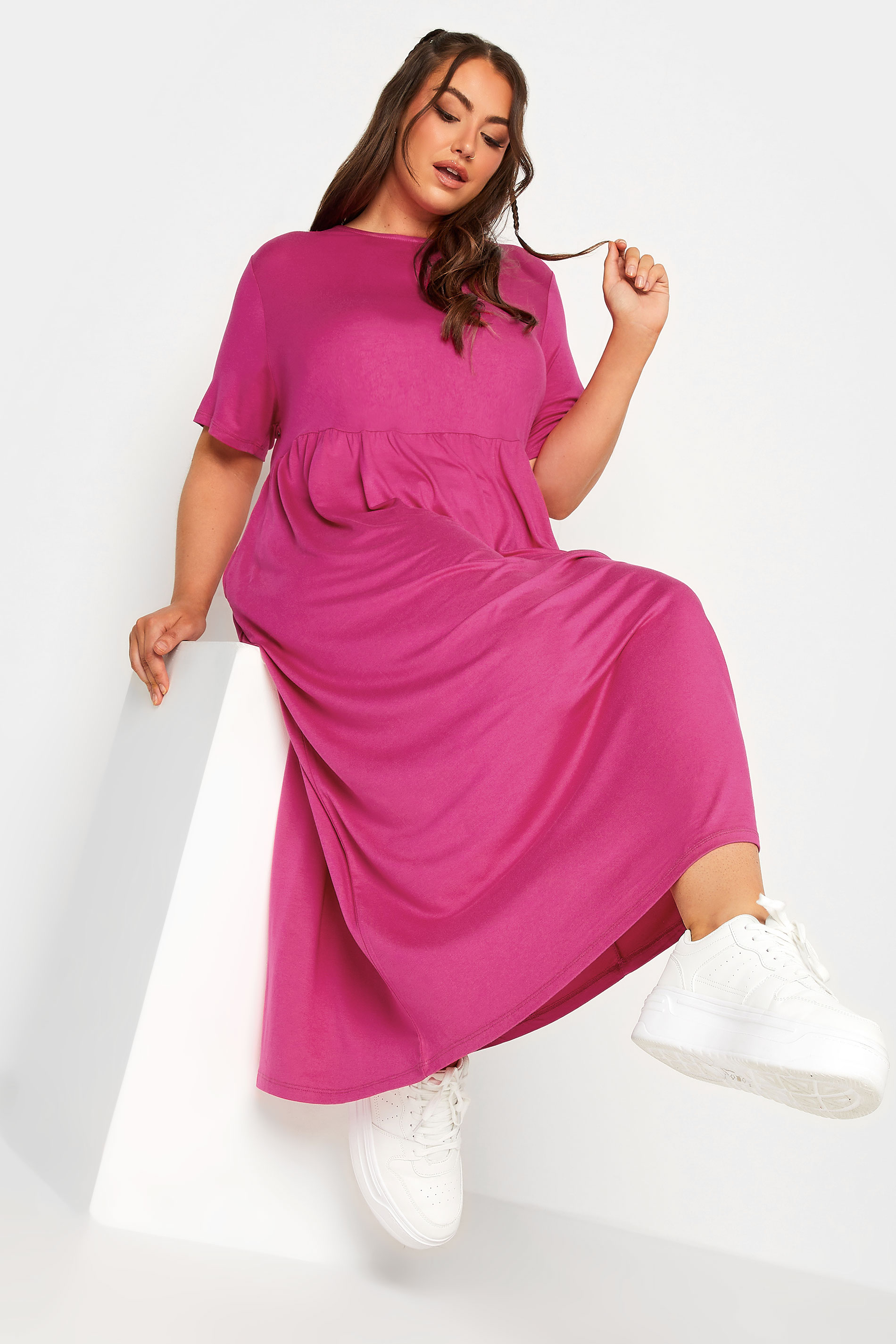 LIMITED COLLECTION Plus Size Curve Hot Pink Pocket Maxi Dress | Yours Clothing  2