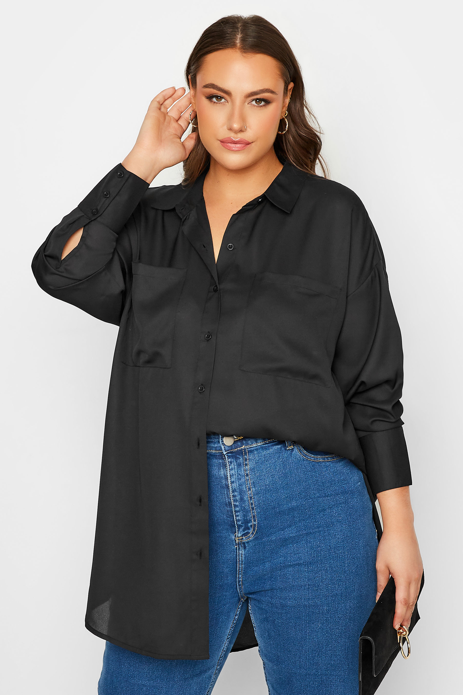 Plus Size Black Oversized Boyfriend Shirt | Yours Clothing 1