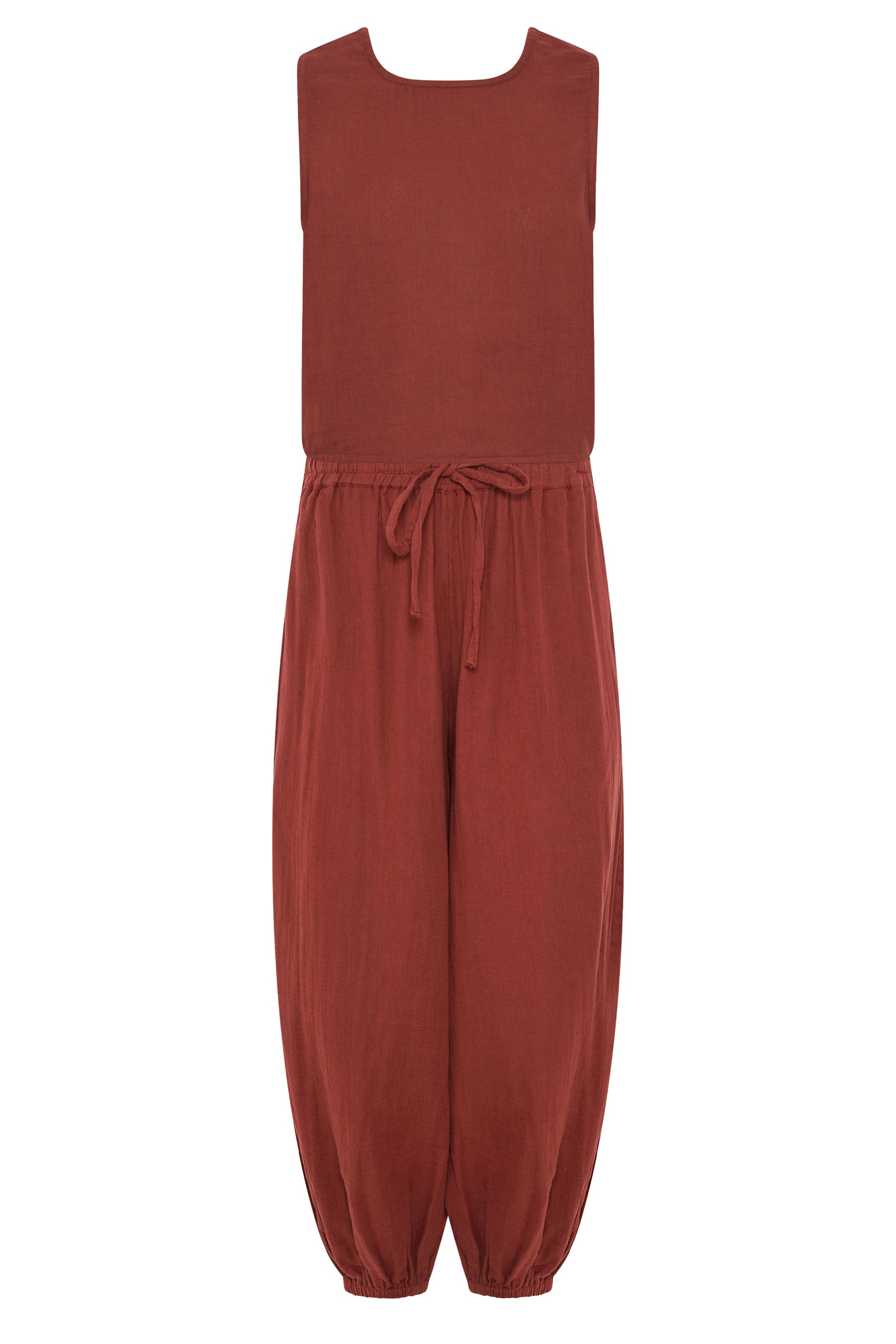 PixieGirl Petite Women's Set Brick Red Cotton Cheesecloth Top & Balloon Trousers | PixieGirl 5