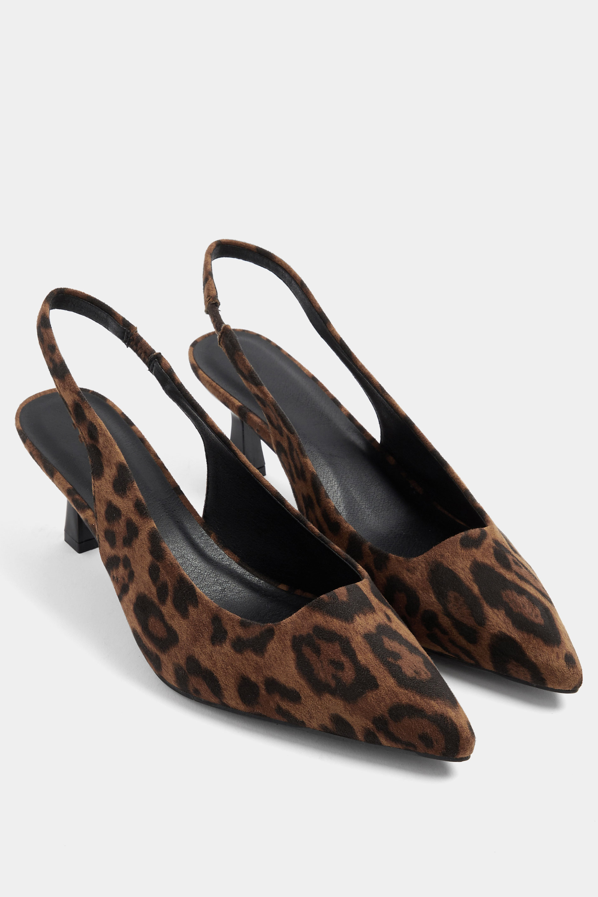 Brown Leopard Faux Suede Sling Back Heels In Wide E Fit | Yours Clothing 1