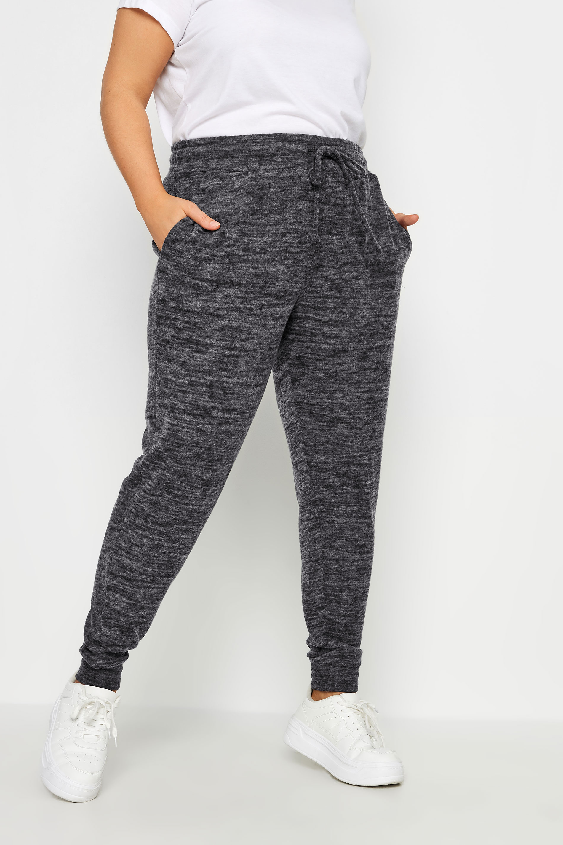 YOURS Plus Size Charcoal Grey Marl Soft Touch Cuffed Joggers | Yours Clothing 1