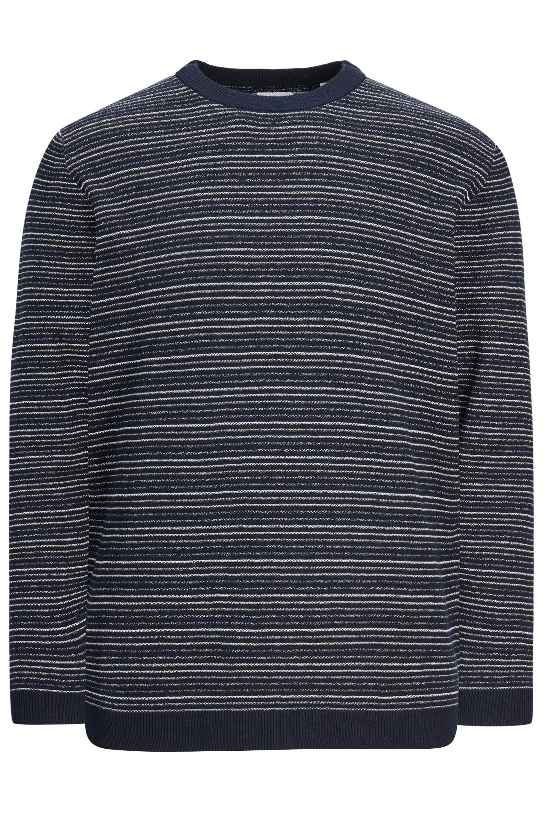 JACK & JONES Big & Tall Navy Blue Stripe Knitted Jumper | BadRhino 2