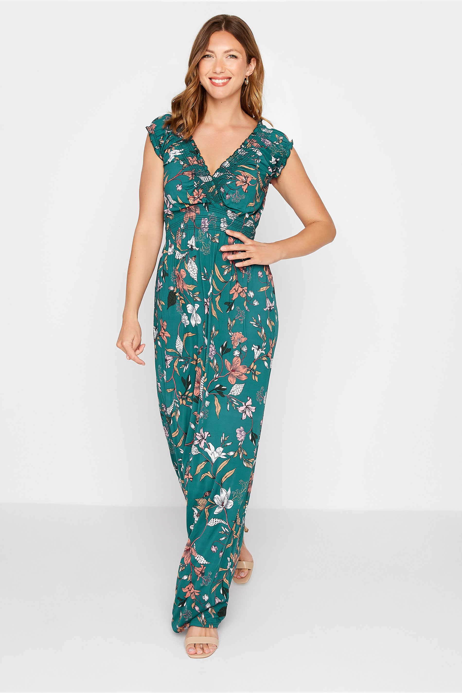 LTS Tall Women's Teal Green Floral Print Maxi Dress | Long Tall Sally 1