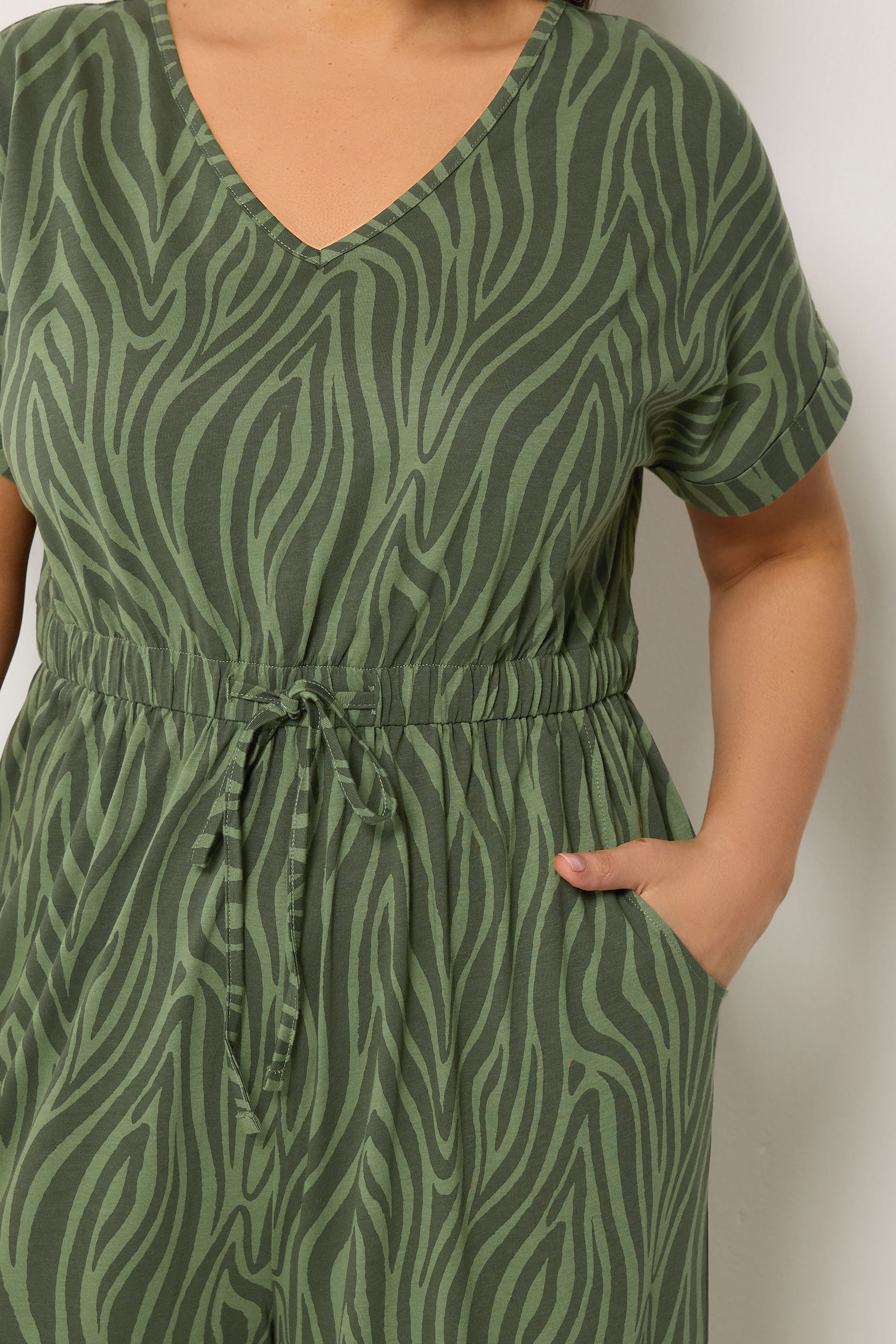 YOURS Plus Size Khaki Green Zebra Print Cotton Jumpsuit | Yours Clothing 4