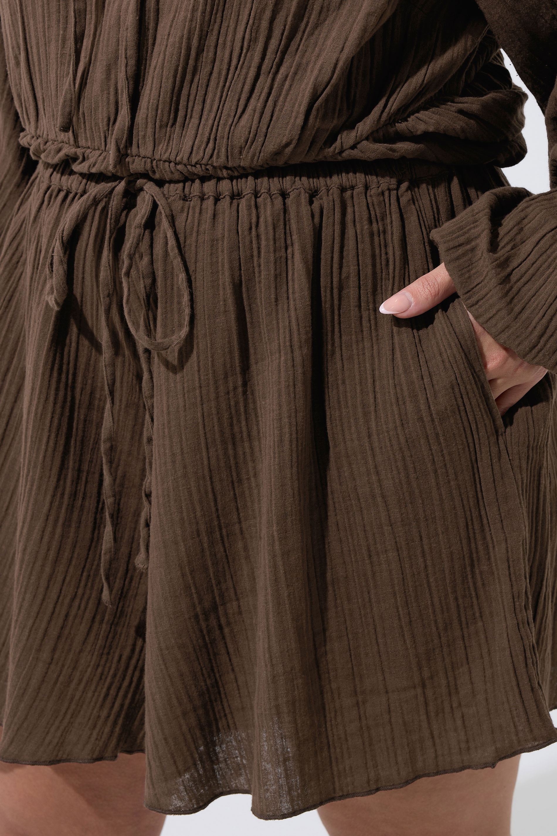 LIMITED COLLECTION Plus Size Chocolate Brown Cheesecloth Shorts | Yours Clothing 5