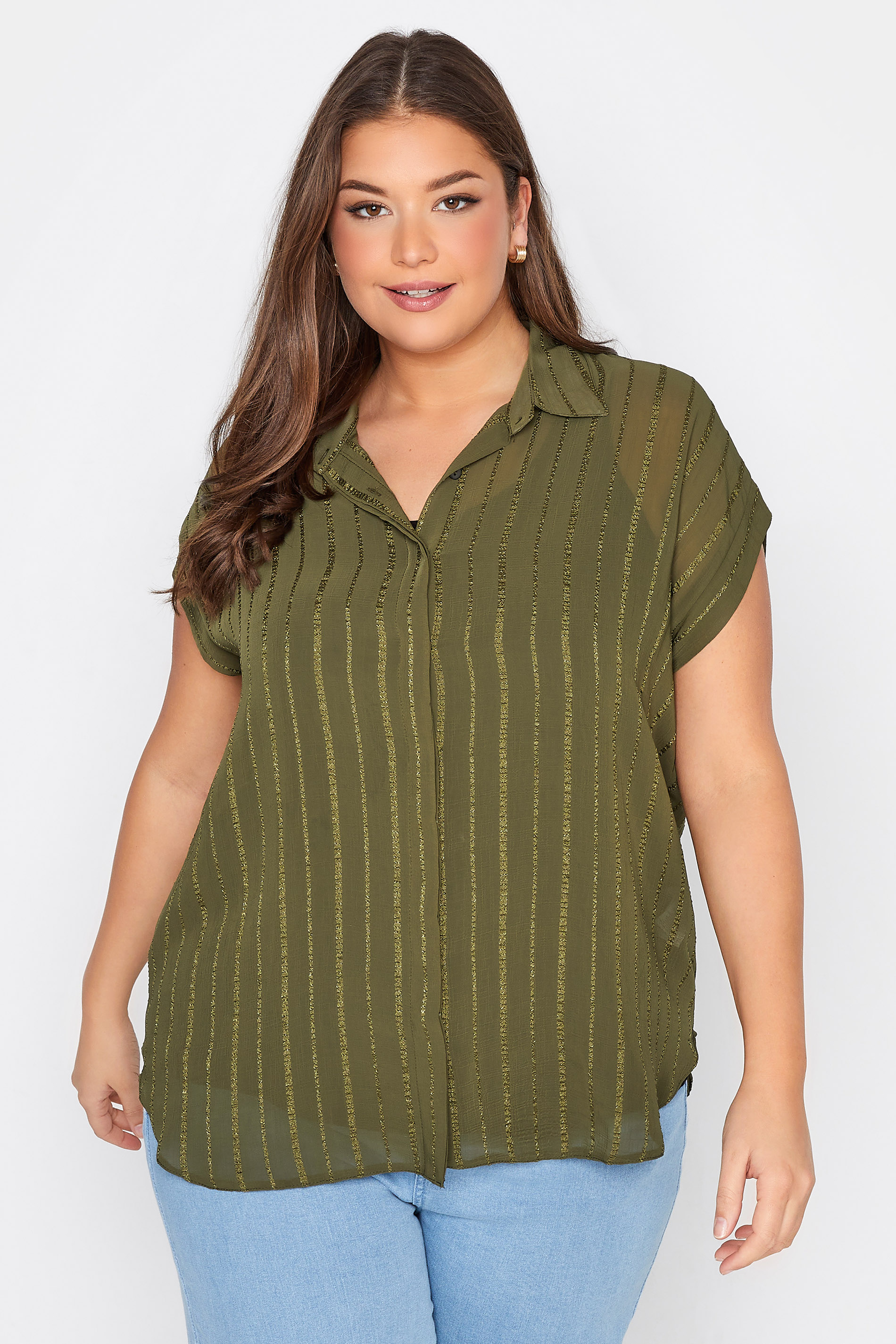 Curve Green Patterned Chiffon Shirt 1