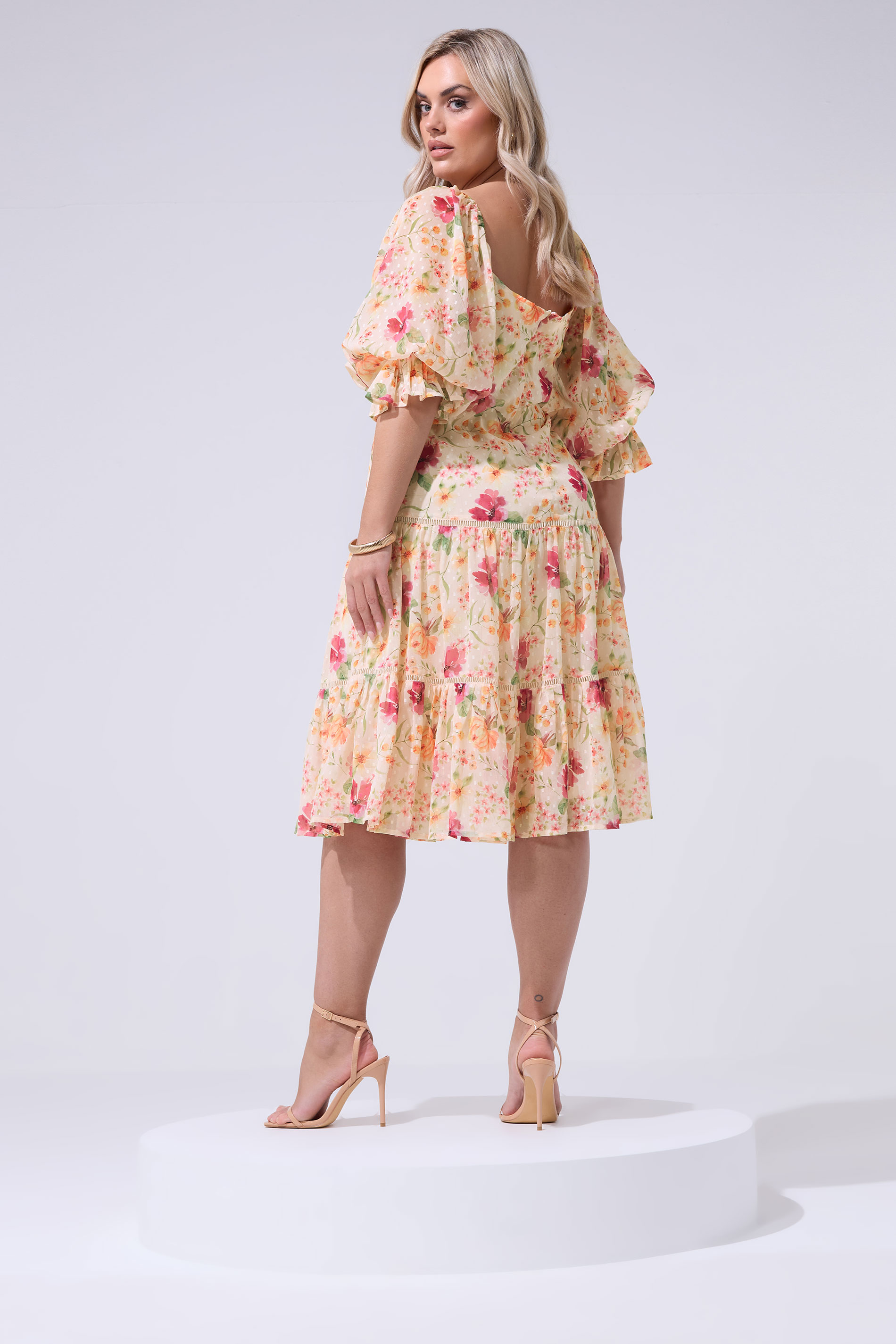 YOURS LONDON Plus Size Nude Floral Midi Dress | Yours Clothing 2