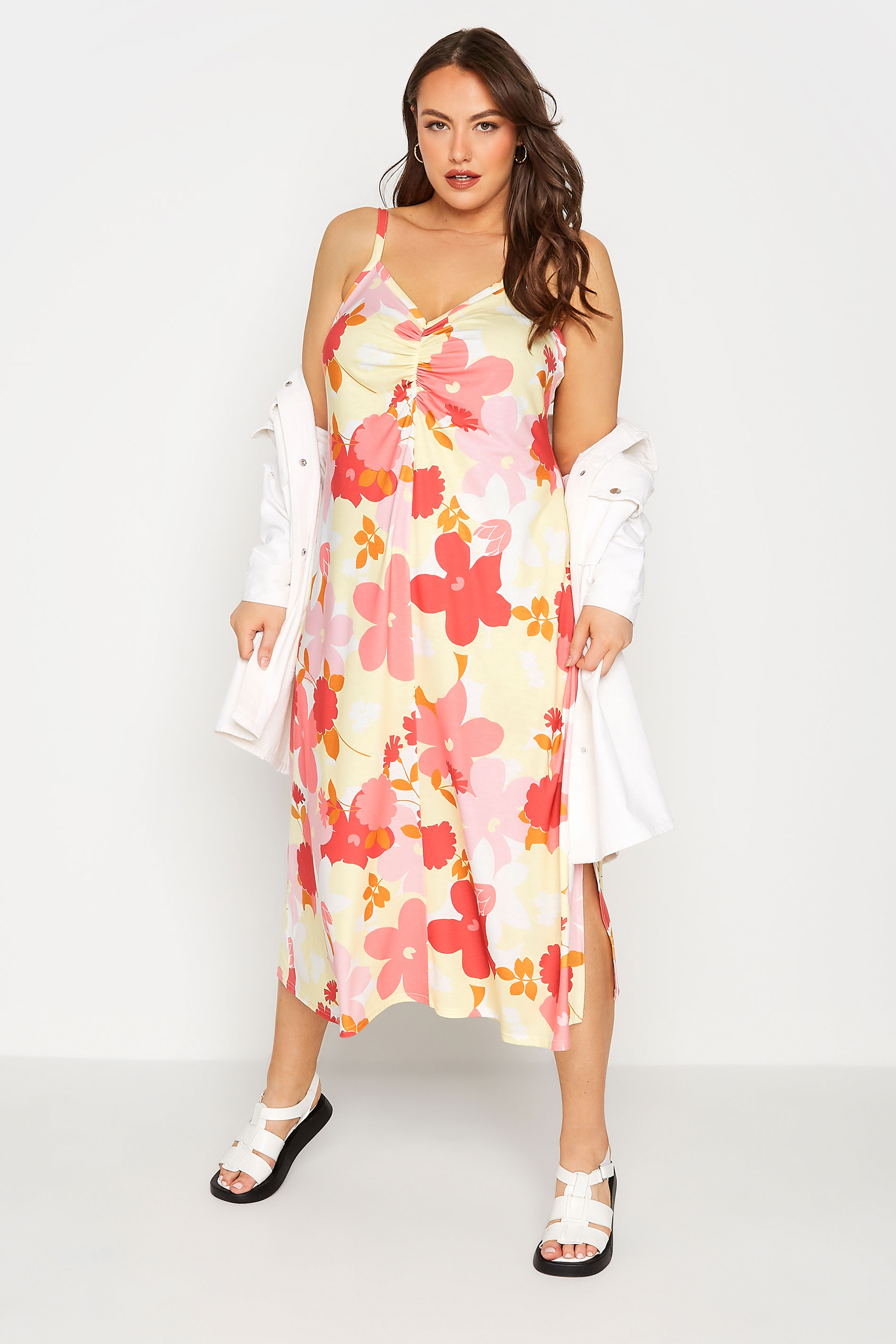 LIMITED COLLECTION Curve Yellow Floral Ruched Dress 1
