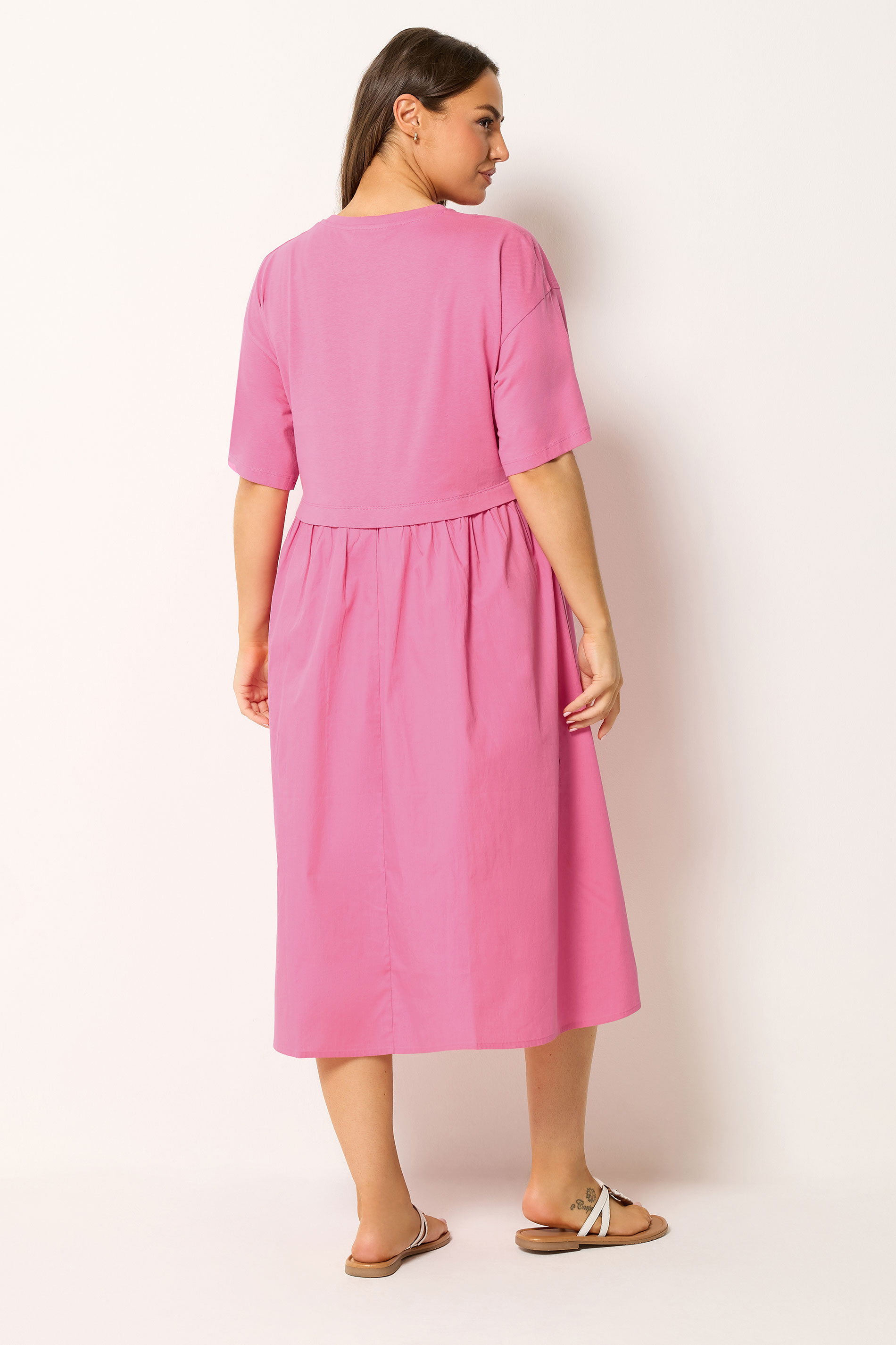 YOURS Plus Size Pink Poplin T-Shirt Midi Dress | Yours Clothing 2