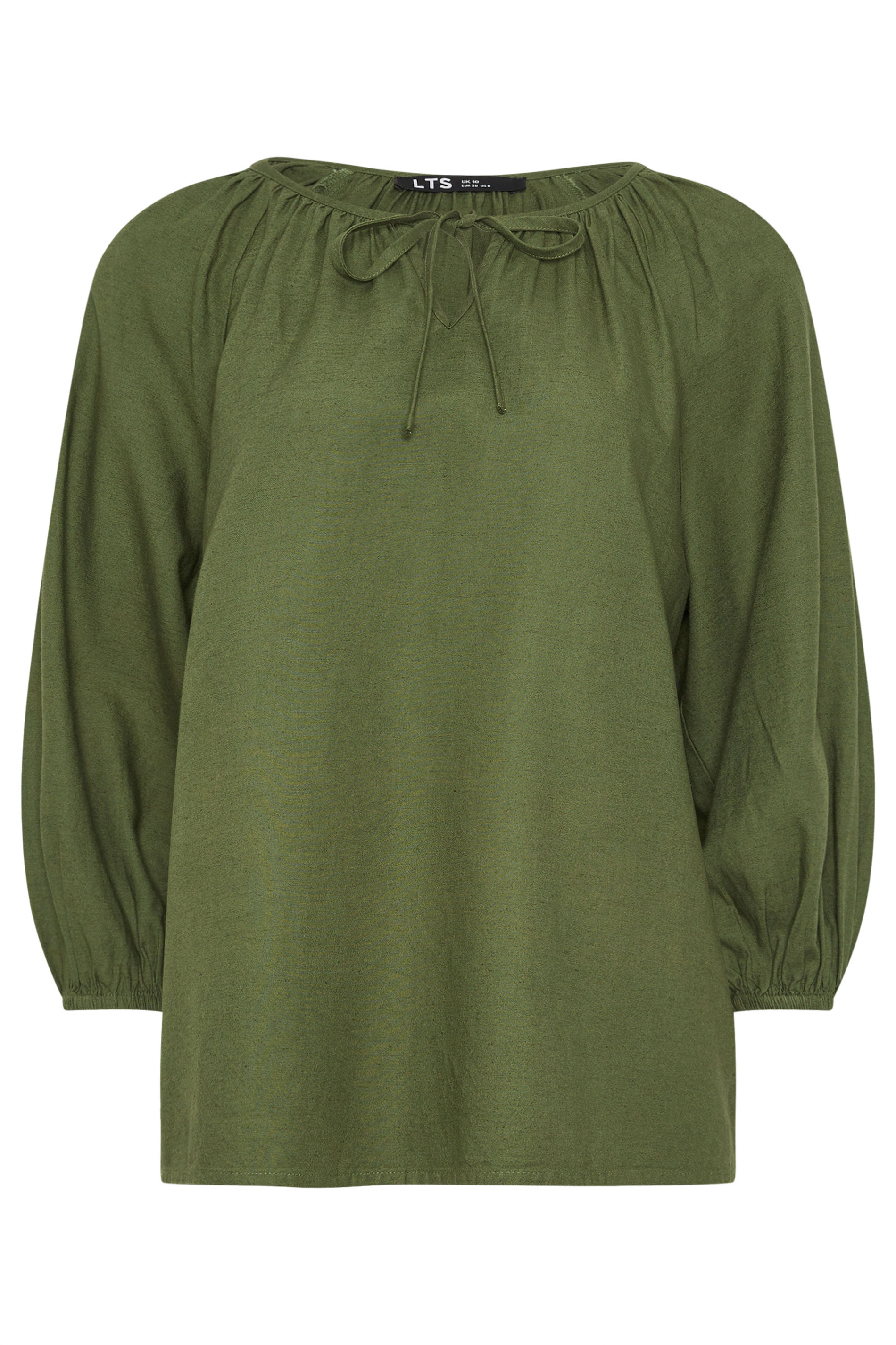 LTS Tall Women's Khaki Green Tie Front Linen Blouse | Long Tall Sally 7