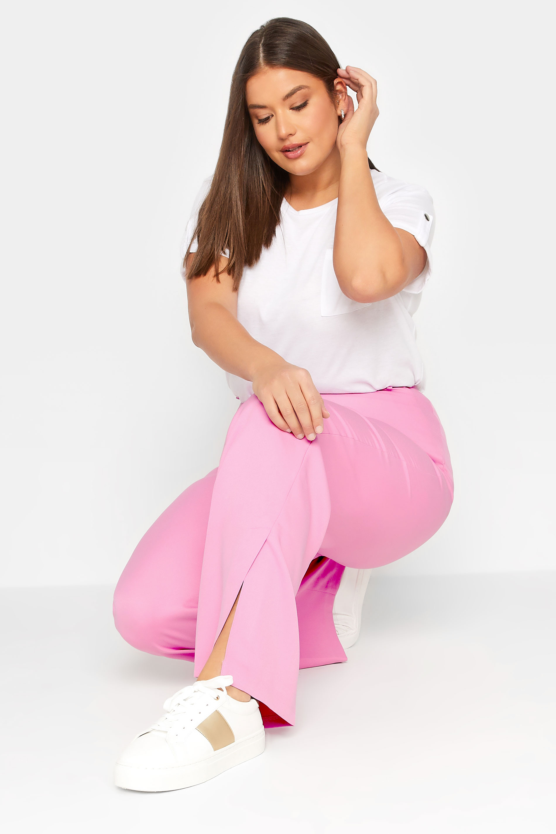 LTS Tall Women's Pink Split Hem Wide Leg Trousers | Long Tall Sally 3