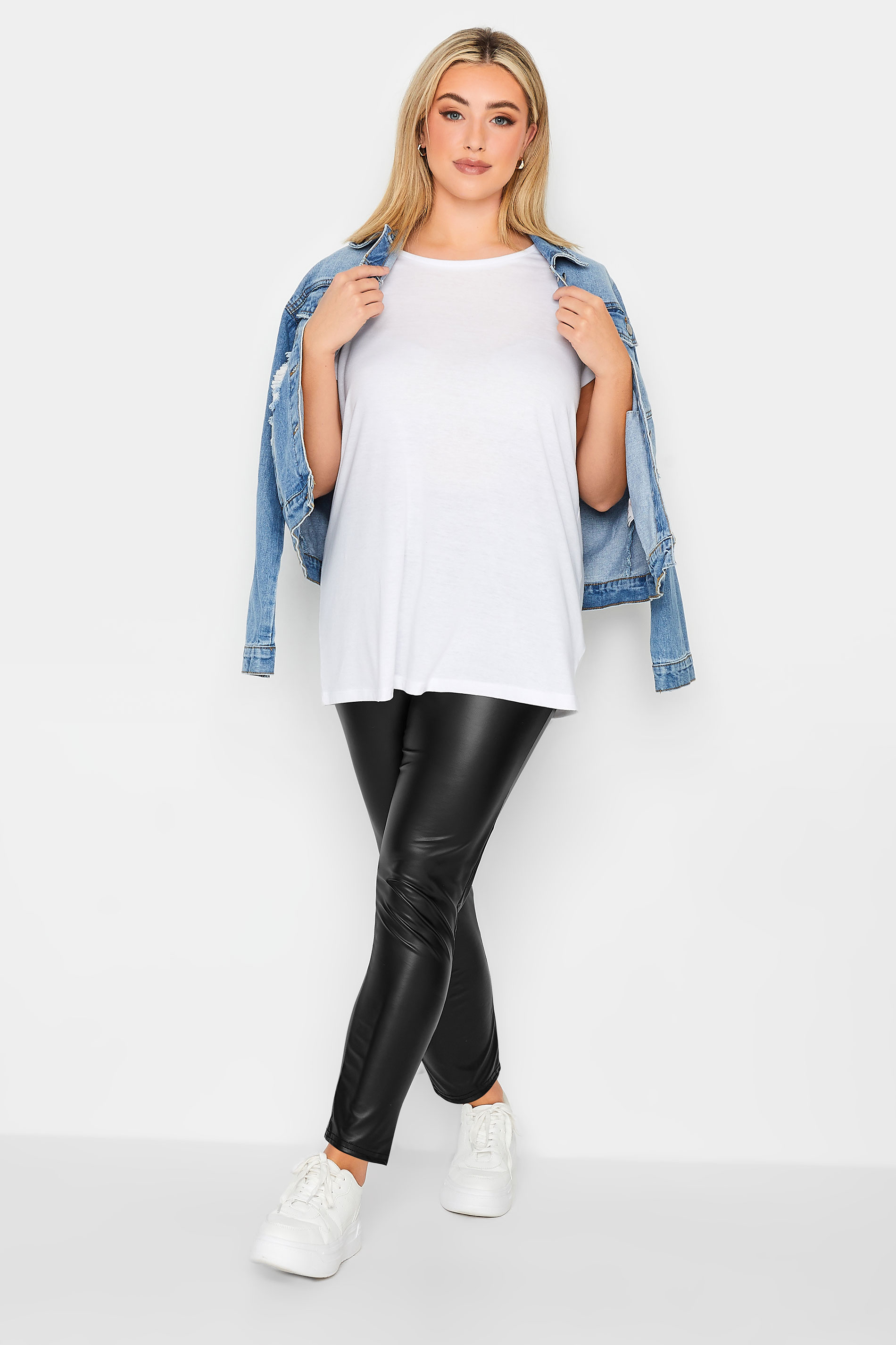 YOURS PETITE Plus Size Black Stretch Leather Look Leggings | Yours Clothing 2