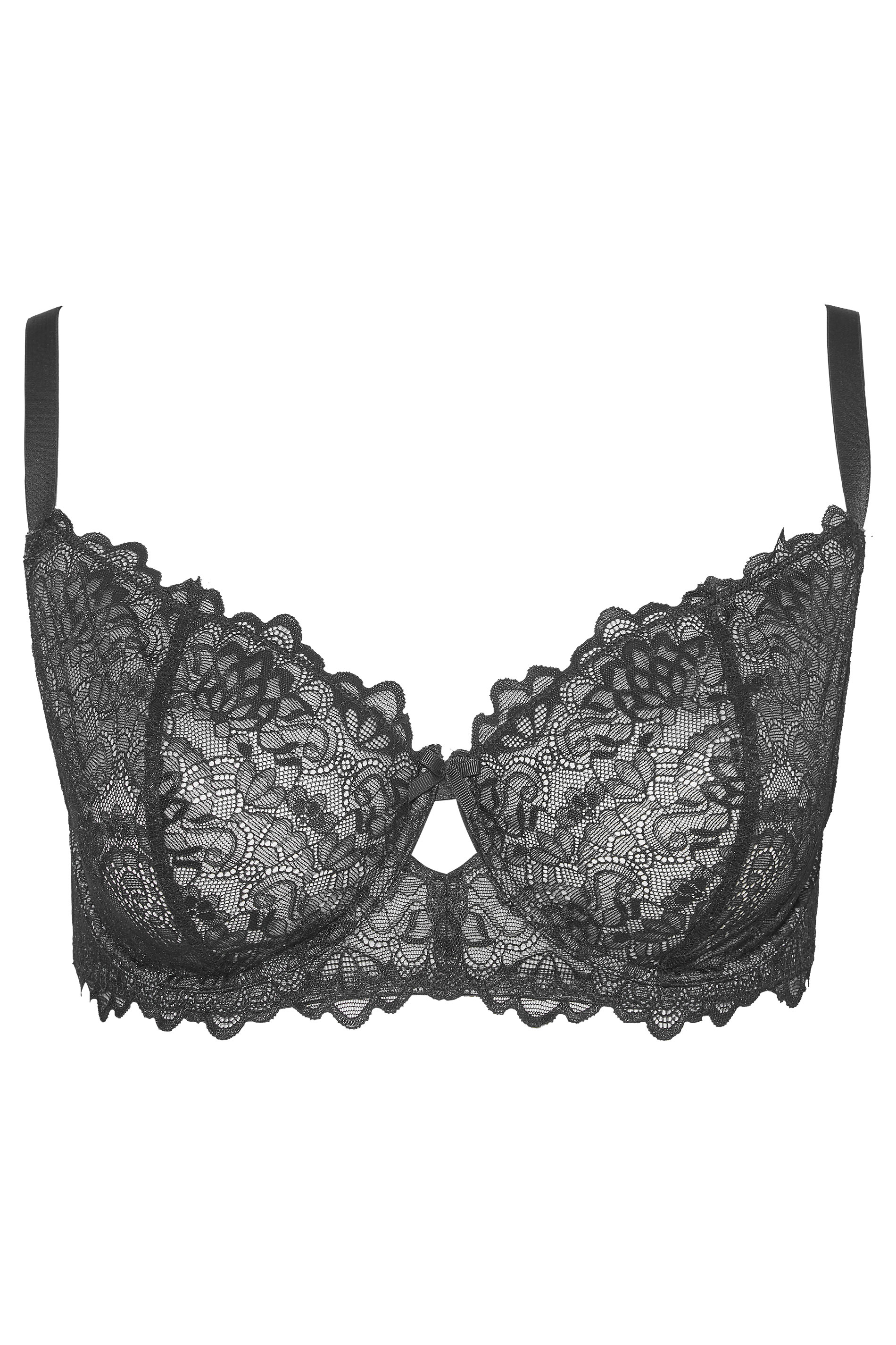 Plus Size Black Lace Non-Padded Underwired Balcony Bra | Yours Clothing