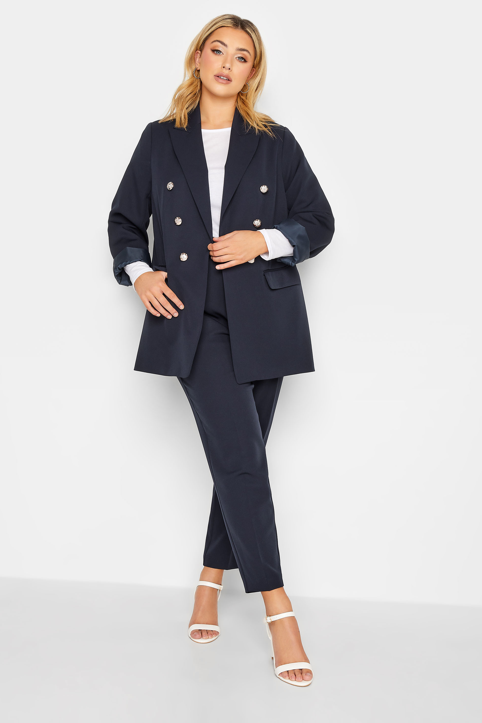 YOURS Plus Size Navy Blue Military Blazer | Yours Clothing 2