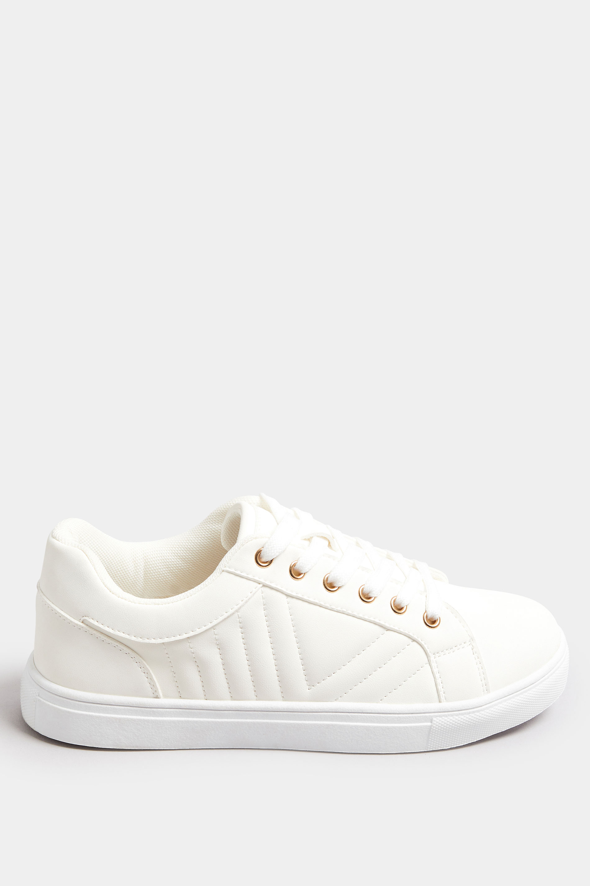 White Quilted Trainers In Extra Wide EEE Fit | Yours Clothing 3