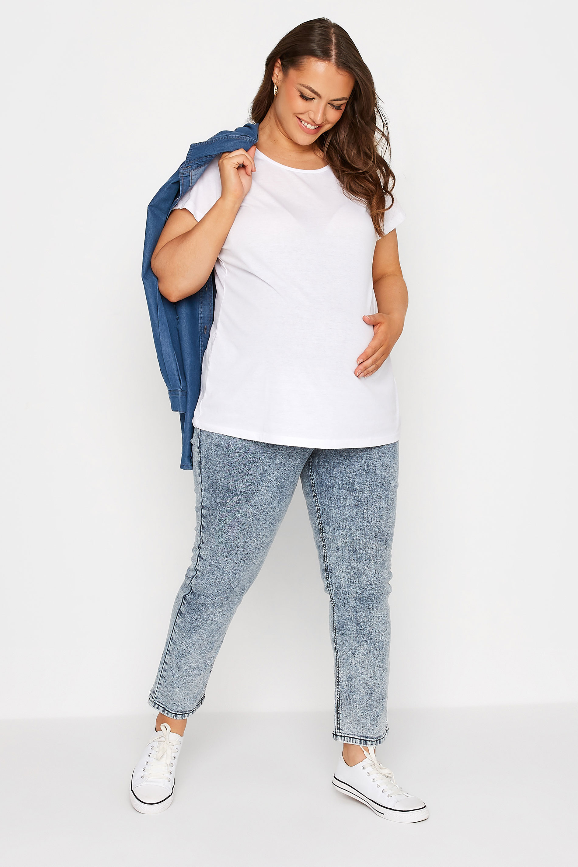 BUMP IT UP MATERNITY Plus Size Bleach Blue Mom Jeans | Yours Clothing  2