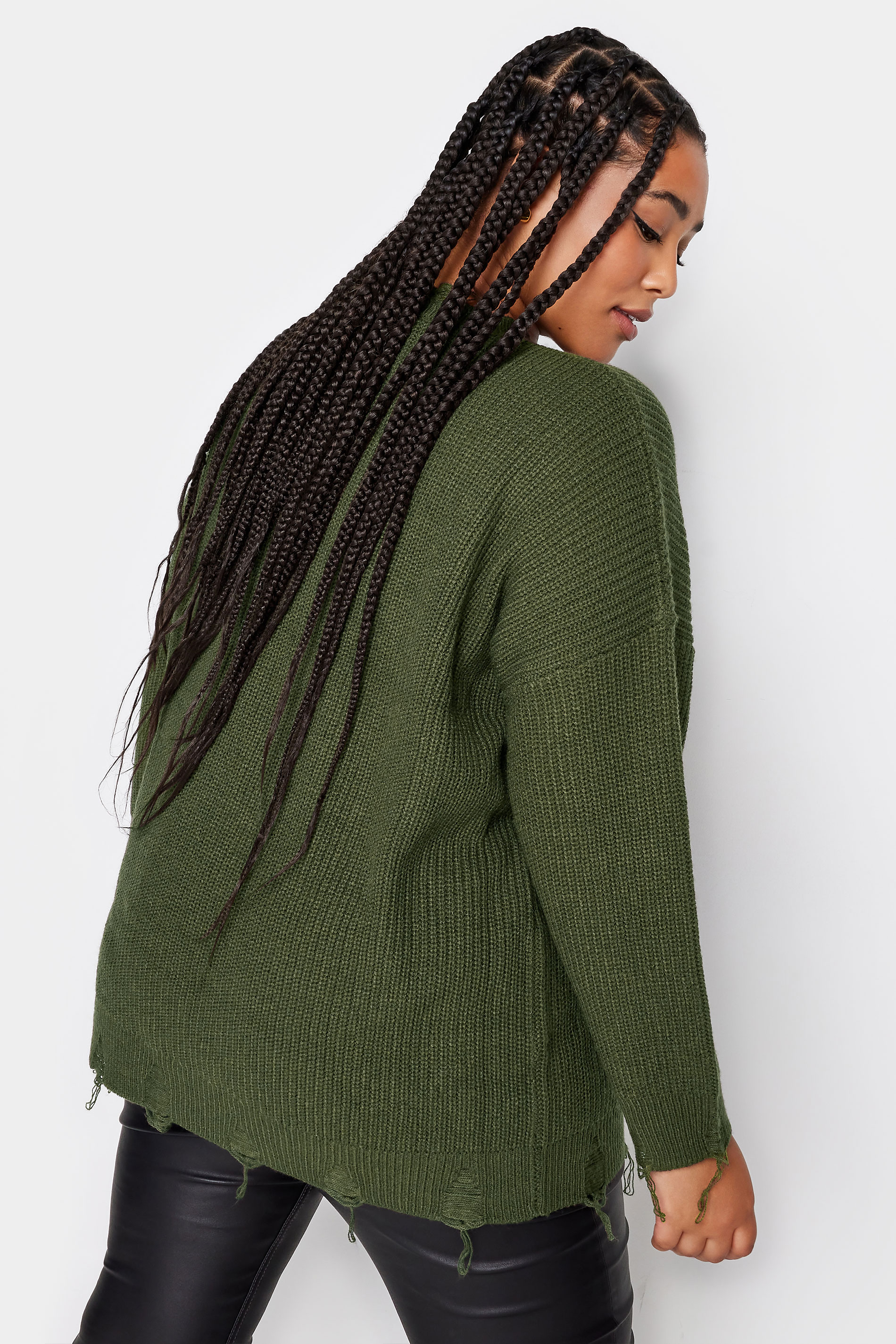 YOURS Plus Size Green Distressed Knitted Jumper | Yours Clothing 3
