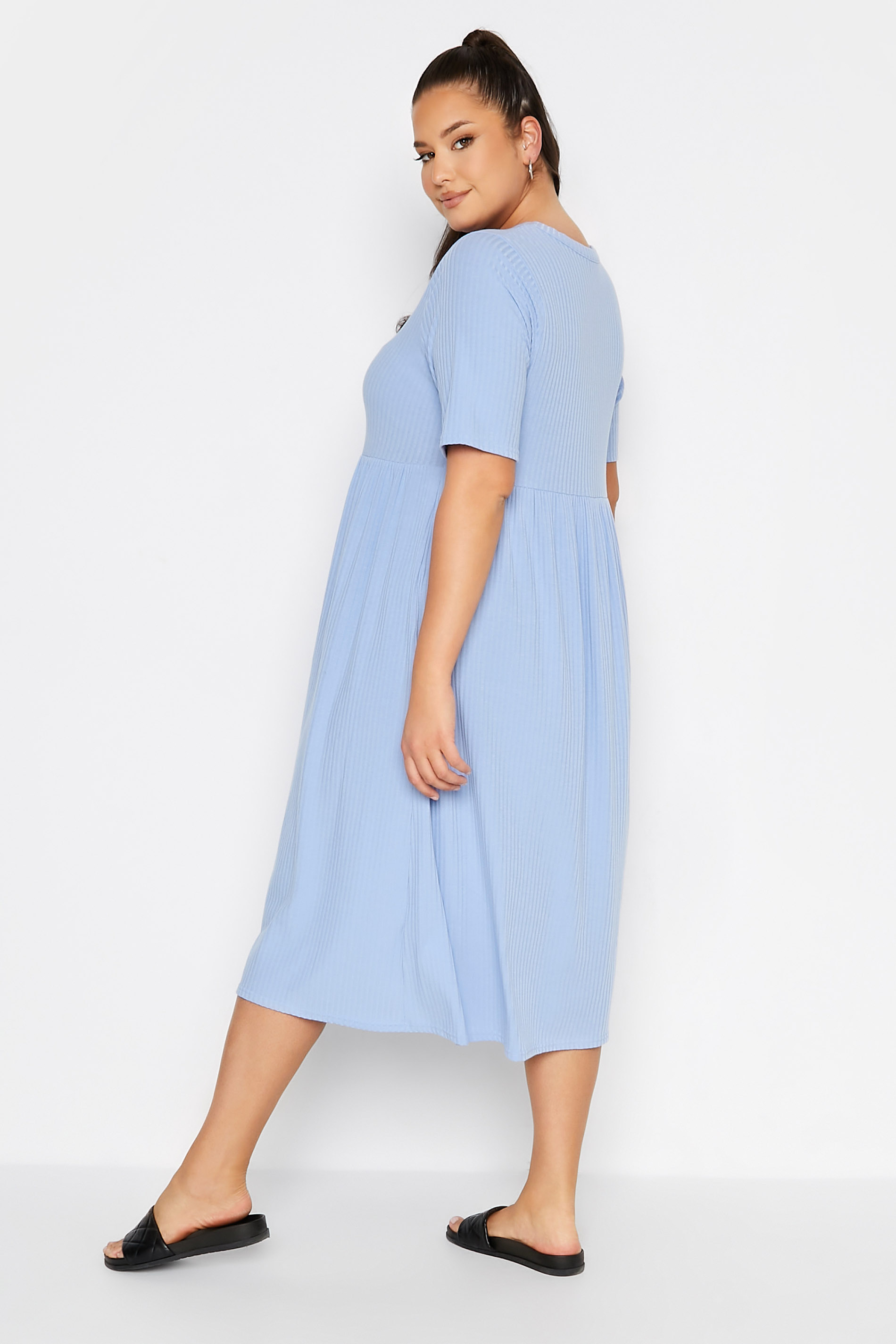 LIMITED COLLECTION Plus Size Light Blue Ribbed Peplum Midi Dress | Yours Clothing  3