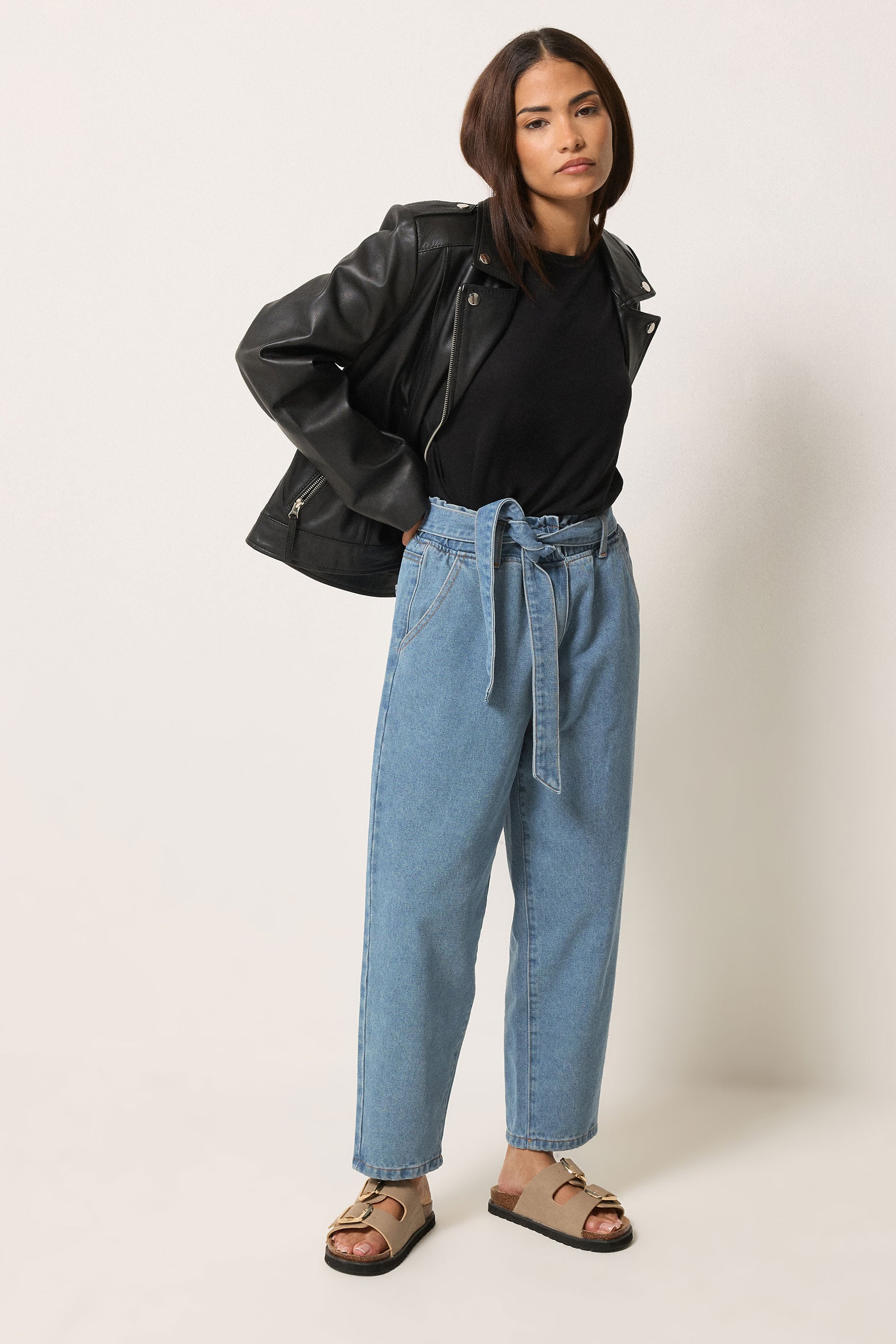 PixieGirl Petite Women's Blue Belted Barrel Jeans | PixieGirl 3
