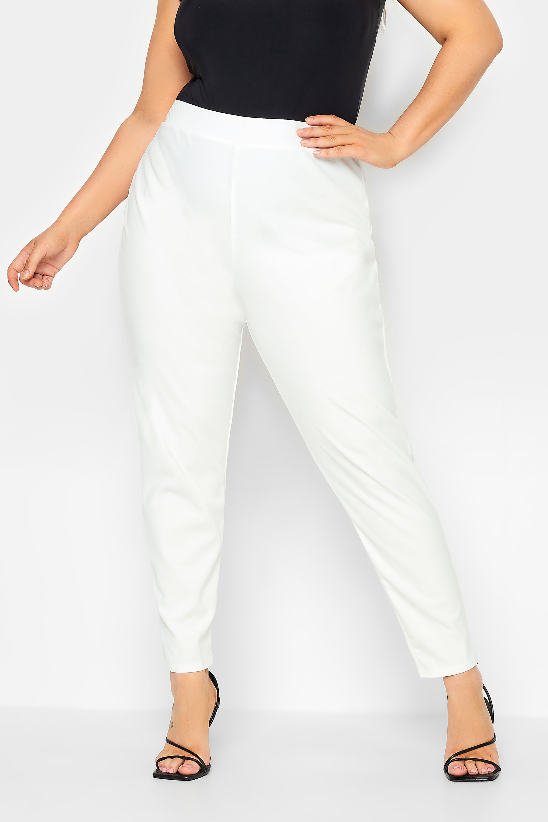YOURS LONDON Curve White Scuba Crepe Tapered Trousers | Yours Clothing