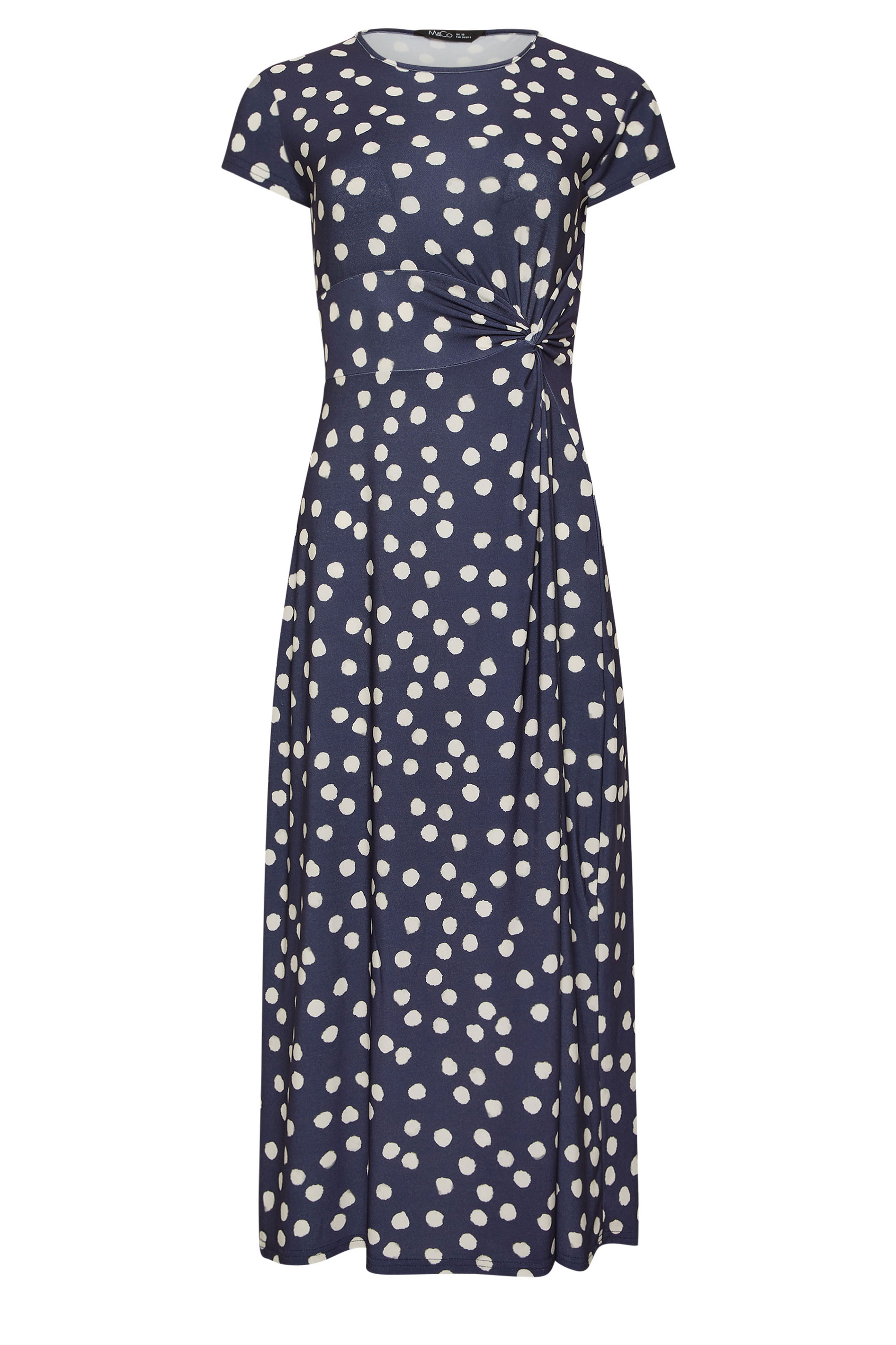 M&Co Navy Blue Polka Dot Side Twist Midi Dress | M&Co 7