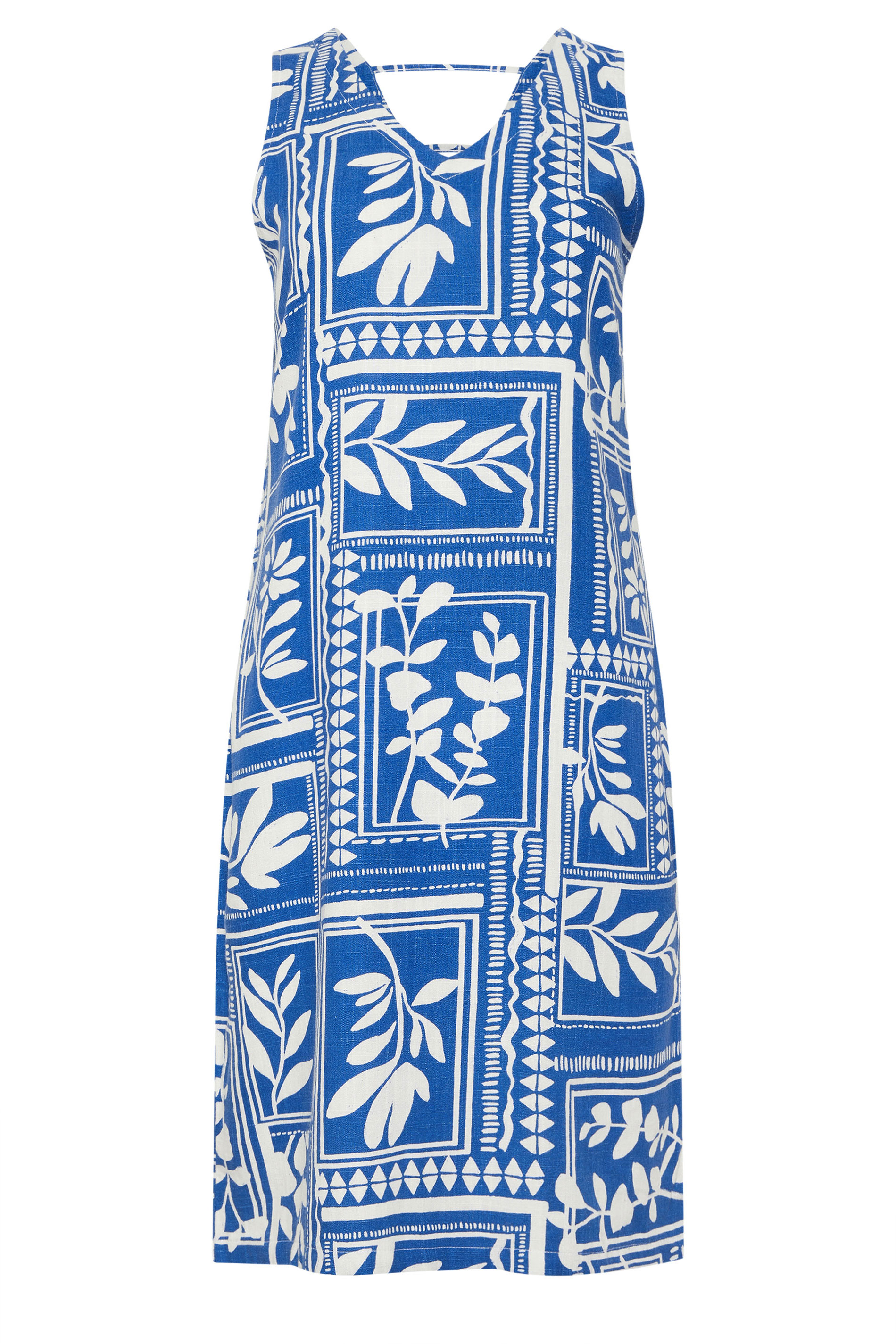 M&Co Blue Leaf Print V-Neck Linen Shift Dress | M&Co 7
