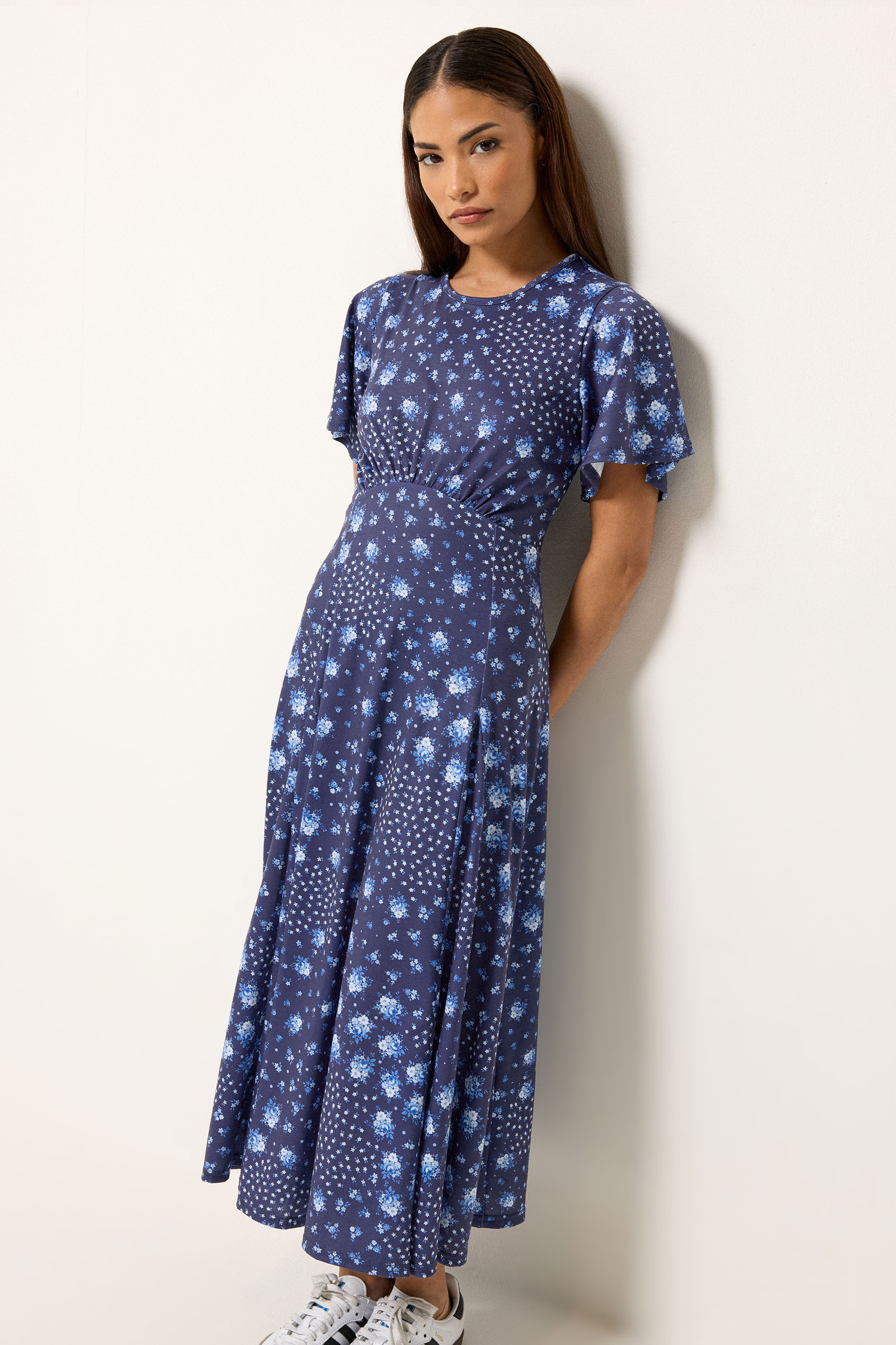 PixieGirl Petite Women's Blue Patchwork Midi Dress | PixieGirl 3