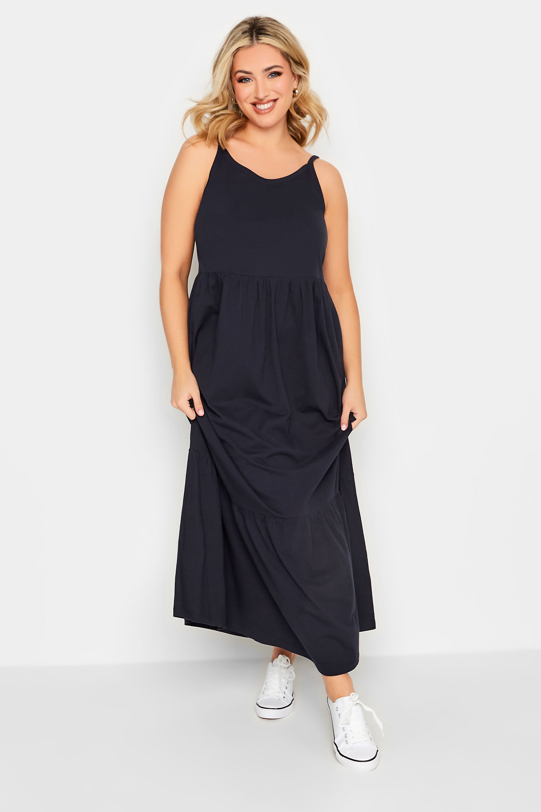 YOURS Curve Plus Size Navy Blue Tiered Maxi Sundress | Yours Clothing  2