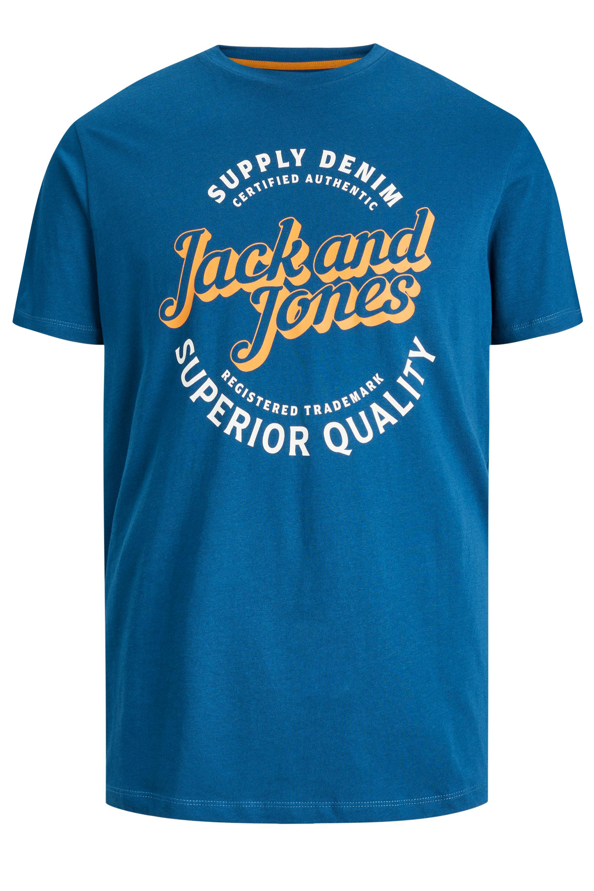 JACK & JONES Big & Tall Navy Blue Logo Print Short Sleeve T-Shirt | BadRhino  2