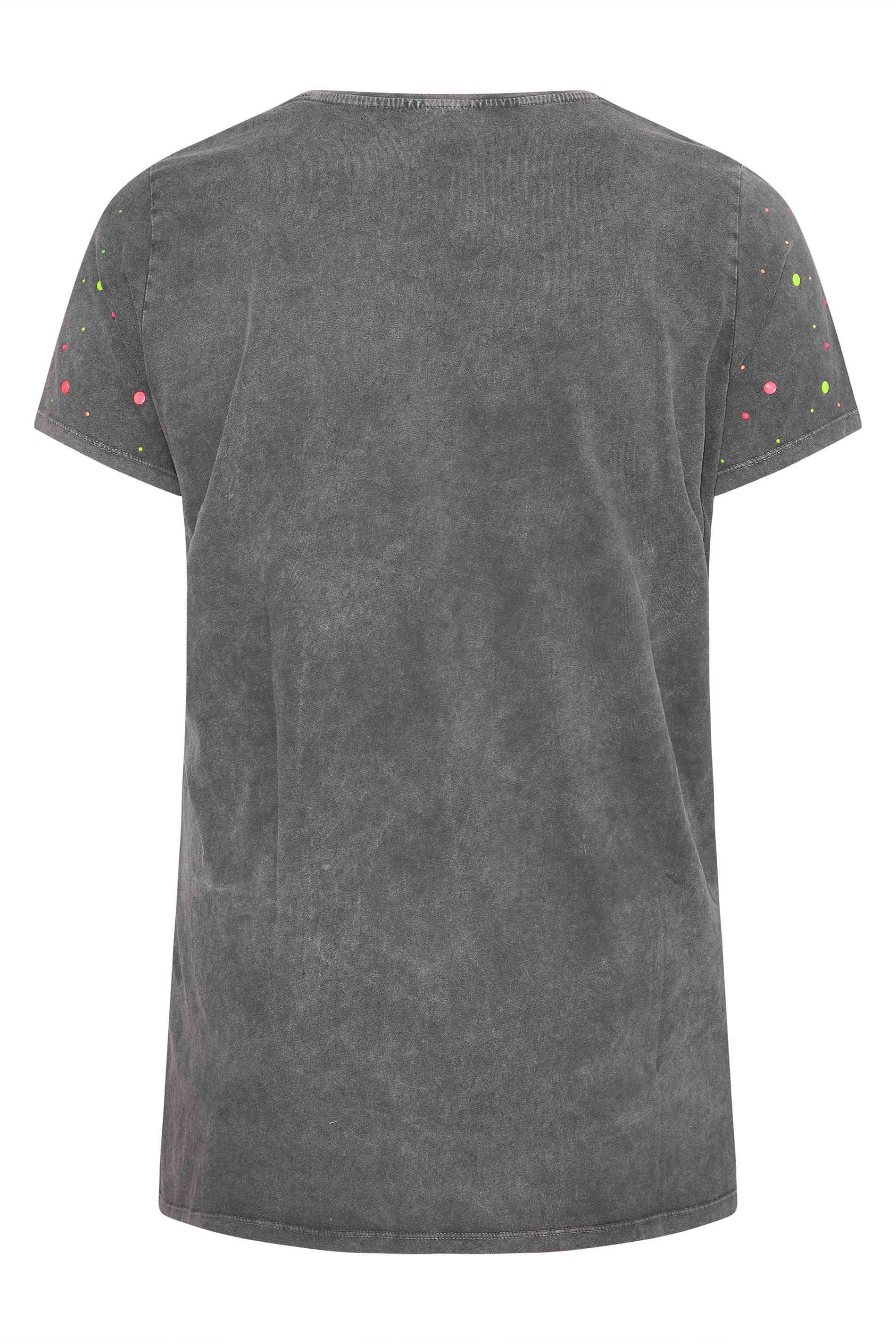 Grande taille  Tops Grande taille  T-Shirts | T-Shirt Gris Délavé Empiècements Cloutés Rose & Vert - ZL76346