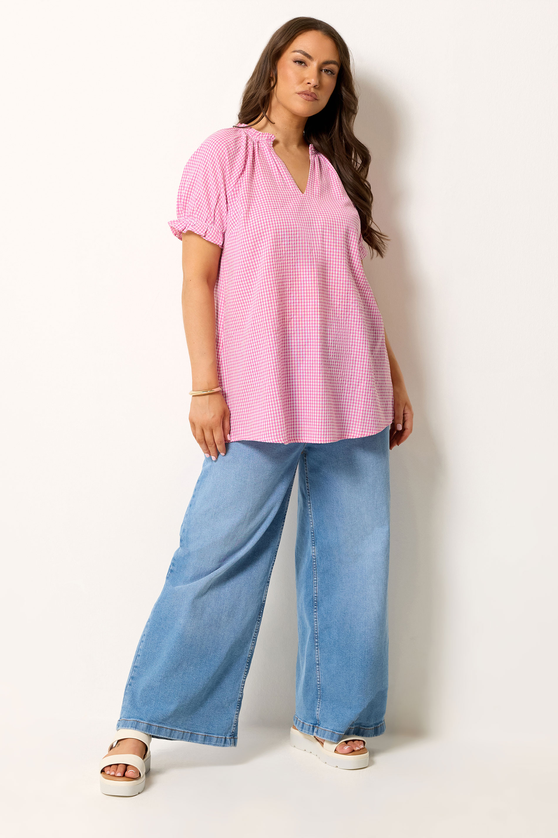 YOURS Plus Size Pink Gingham Blouse | Yours Clothing 1